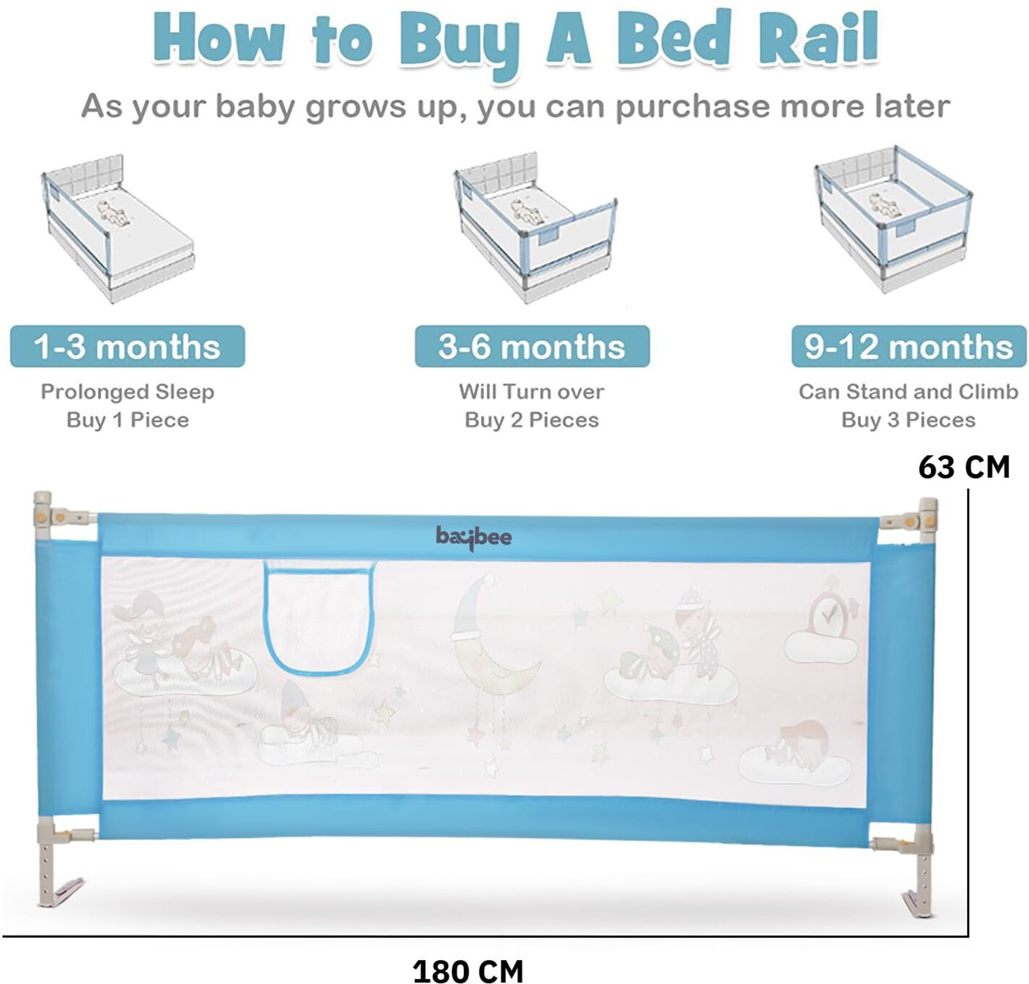Image of baybee Bed Rail Guard Barrier Baby Portable Safety Protector Fence Foldable Bed Guard