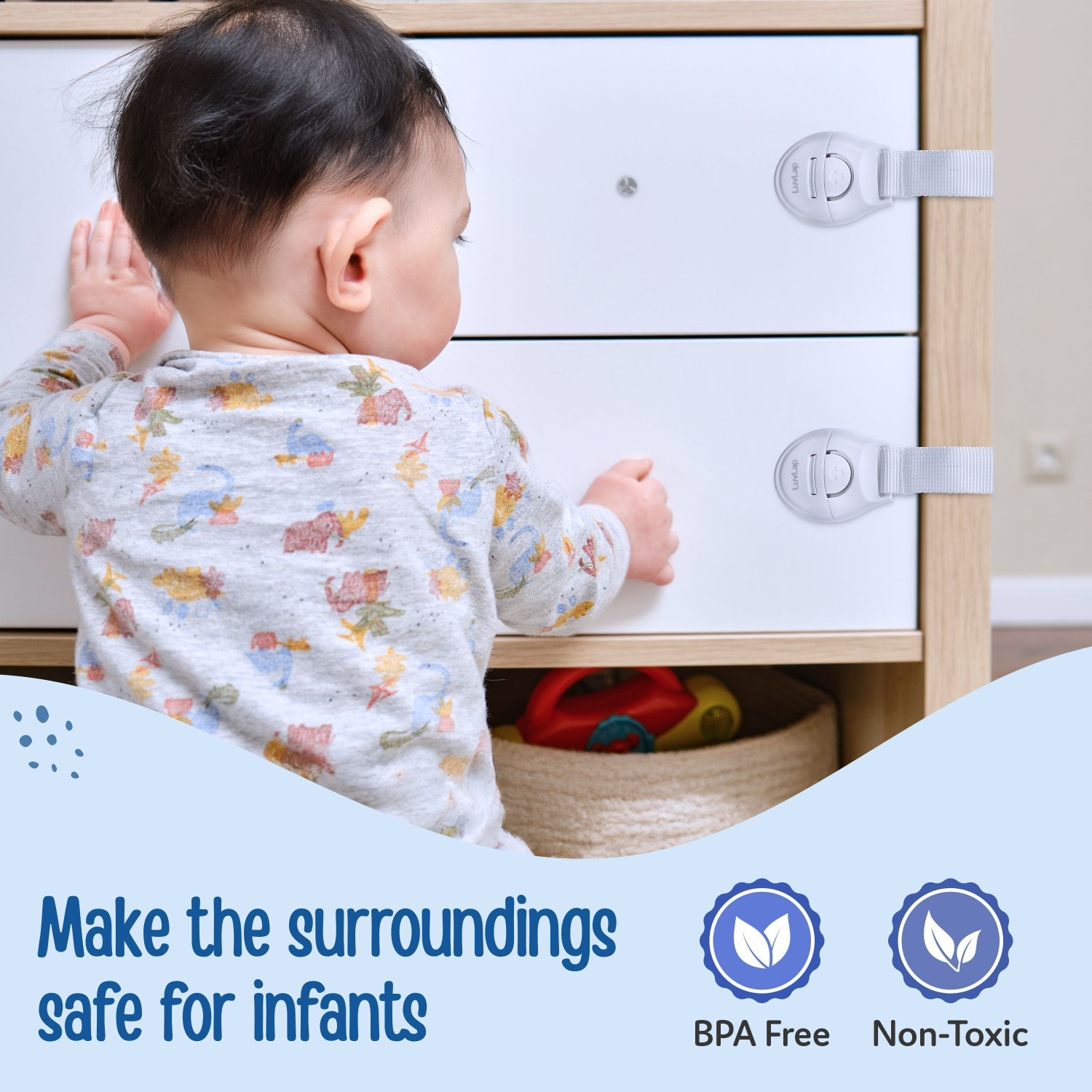 Image of LuvLap Baby Safety Furniture Locks, Pack of 10 ; Adjustable and Flexible with 3M Adhesive