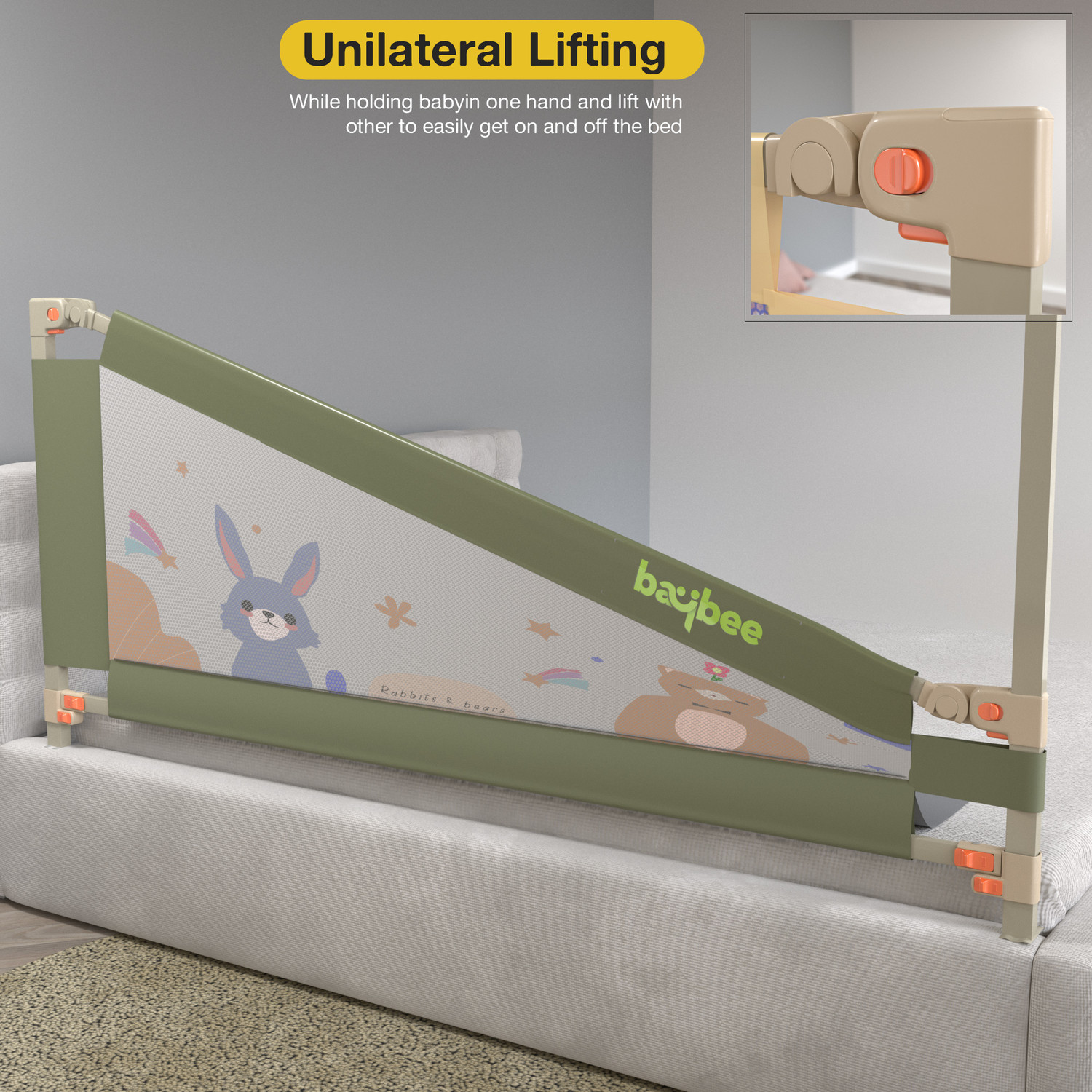Image of baybee Baby Bed Rail Guard for Baby Safety with 28 Height Adjustable Side Protector