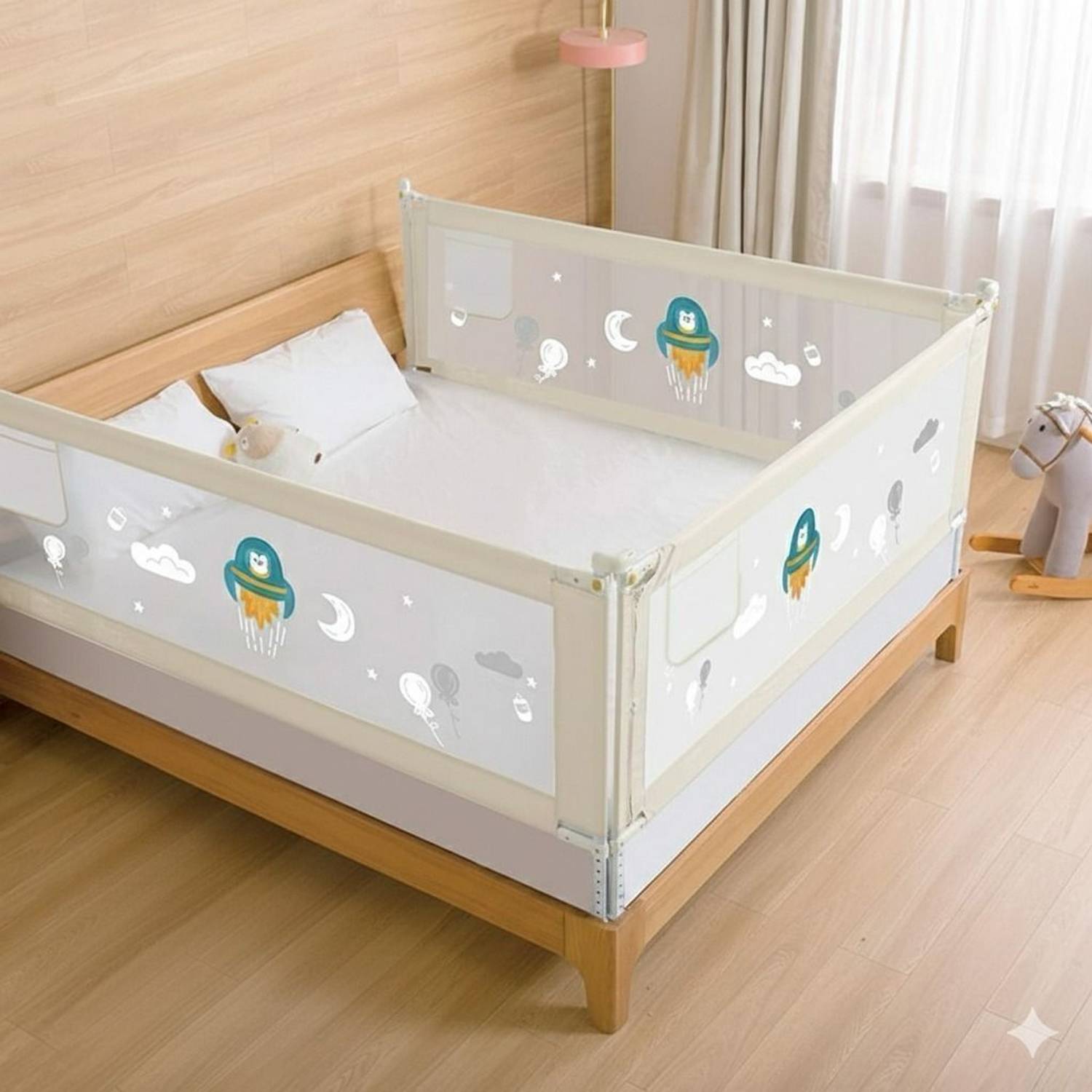 Safe-o-kid Cute Cartoon Design Adjustable Height Three Side Baby Bed Rail Guard 182CM/6Ft