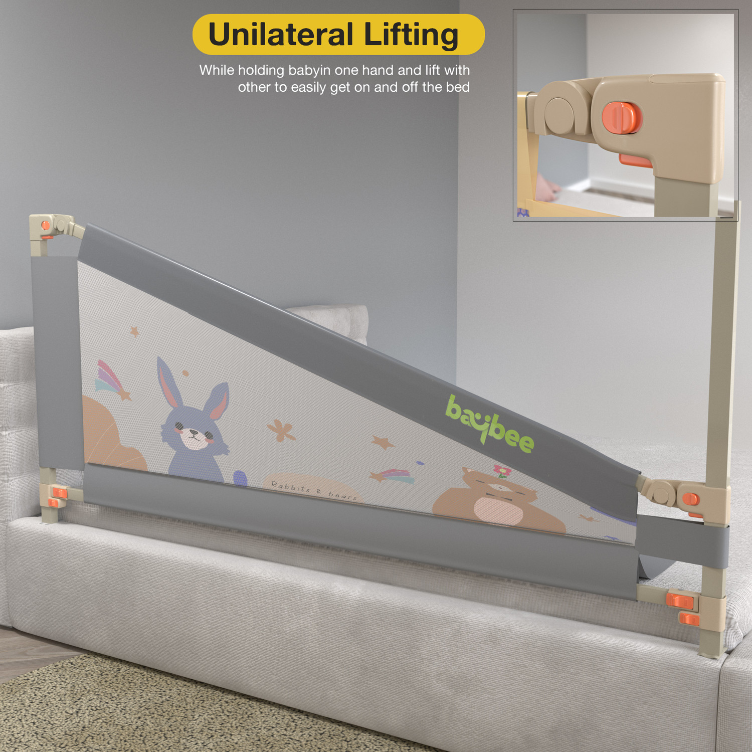 Image of baybee Baby Bed Rail Guard for Baby Safety with 28 Height Adjustable Side Protector
