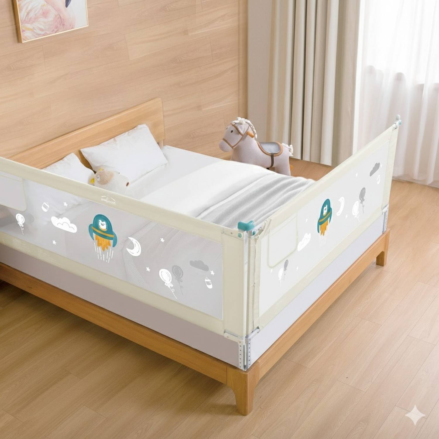 Safe-o-kid Cute Cartoon Design Adjustable Height Two Side Baby Bed Rail Guard 182CM/6Ft