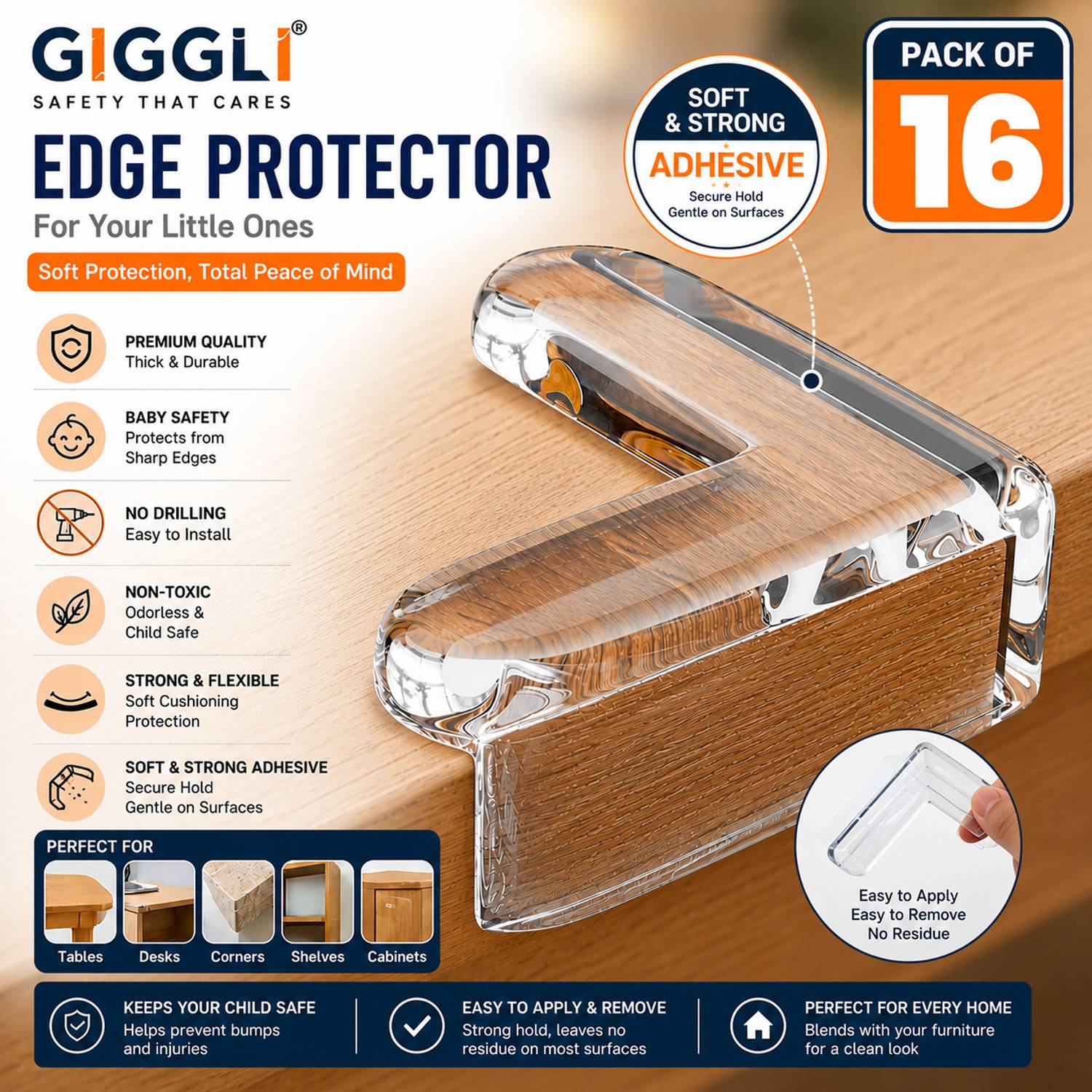 Giggli (Pack of 16) Silicon Corner Protector for Table Corner Guards for Baby Safety