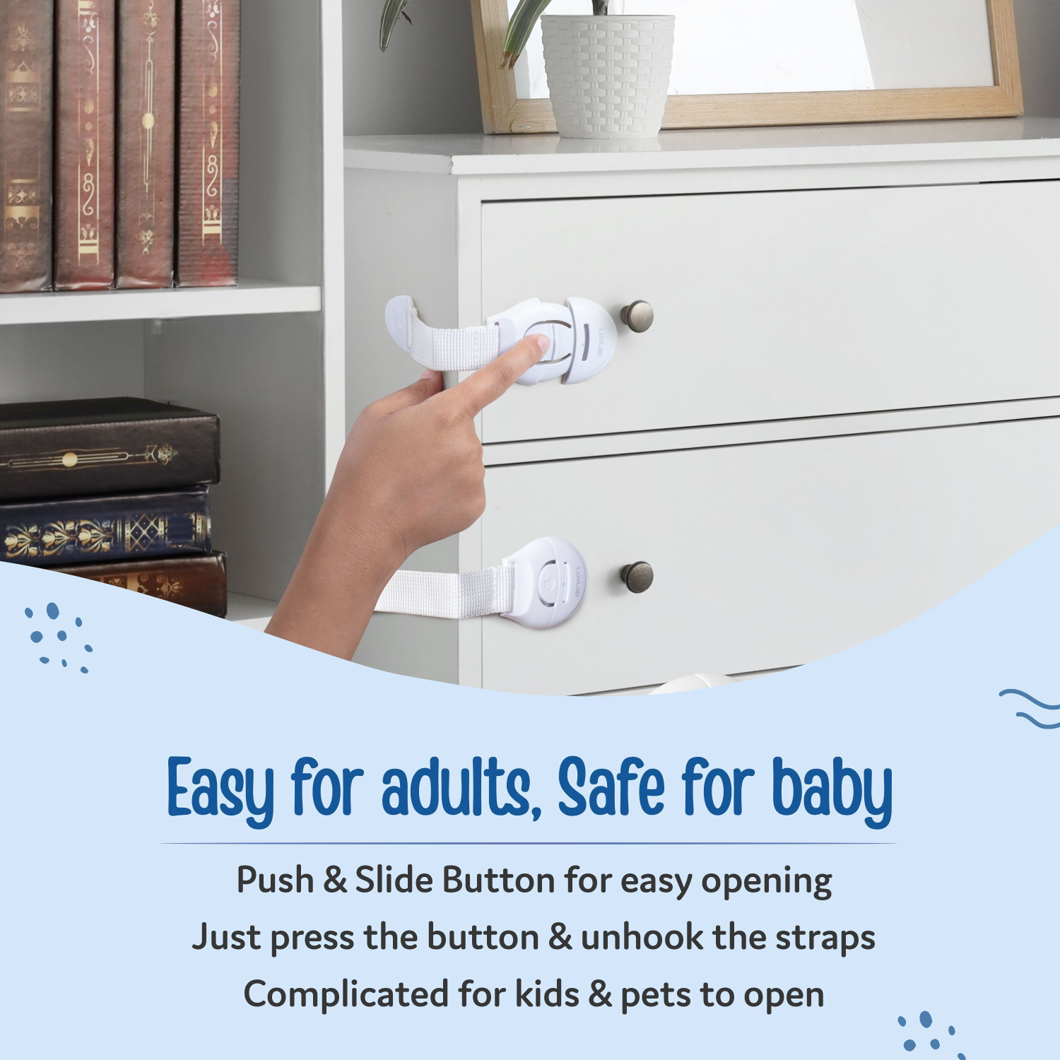 Image of LuvLap Baby Safety Furniture Locks, Pack of 10 ; Adjustable and Flexible with 3M Adhesive