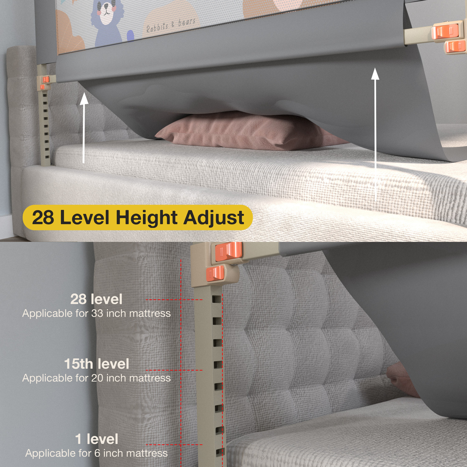 Image of baybee Baby Bed Rail Guard for Baby Safety with 28 Height Adjustable Side Protector