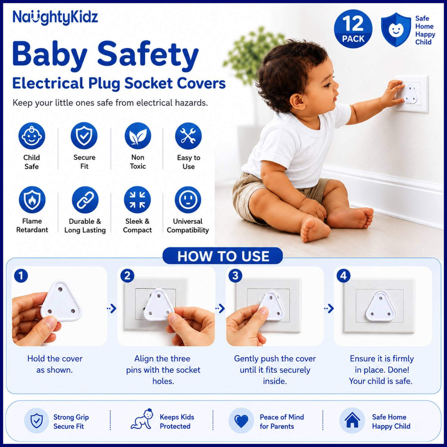 naughty kidz 12 Pack Baby Safety Socket Covers Pack of 12 - Image 3