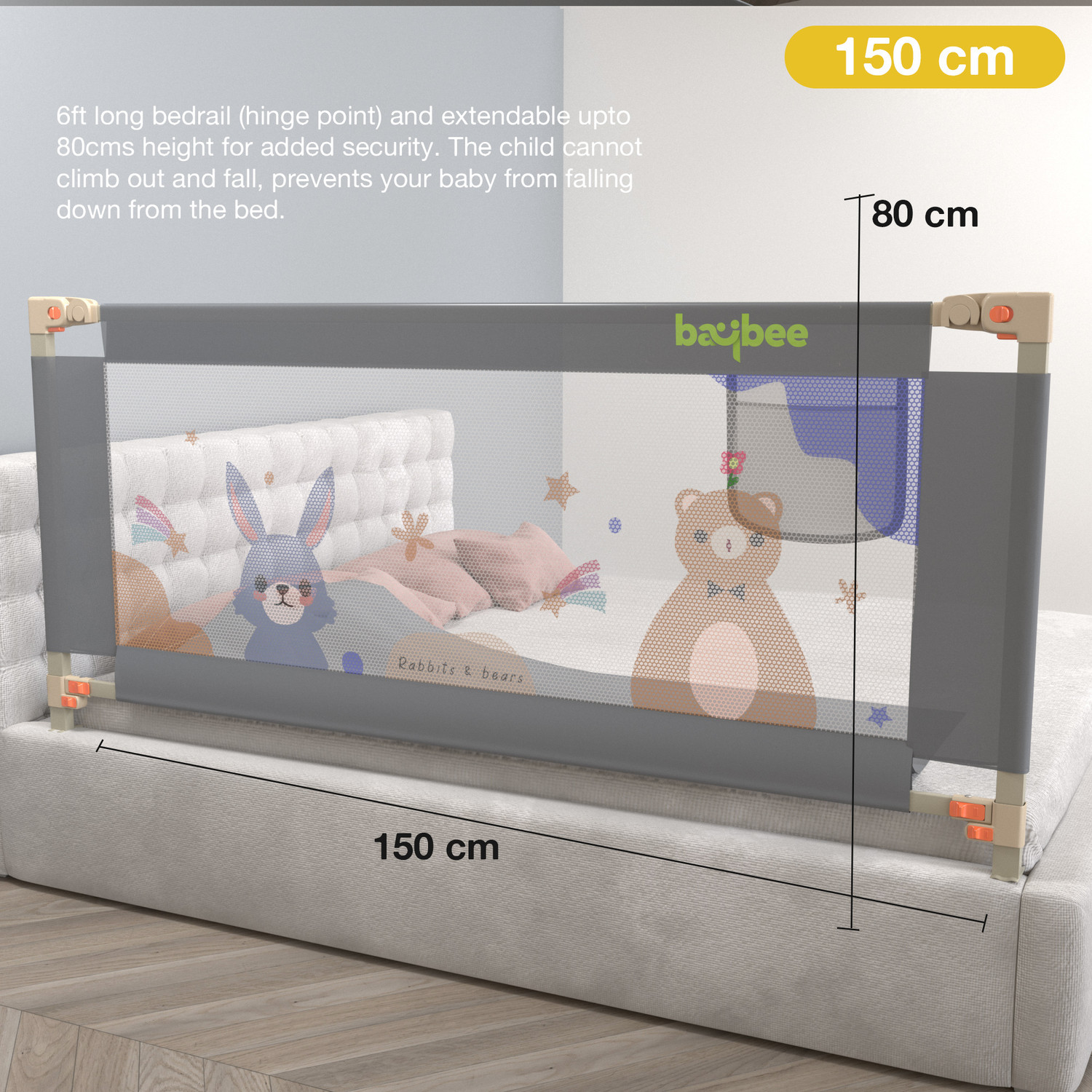 Image of baybee Baby Bed Rail Guard for Baby Safety with 28 Height Adjustable Side Protector