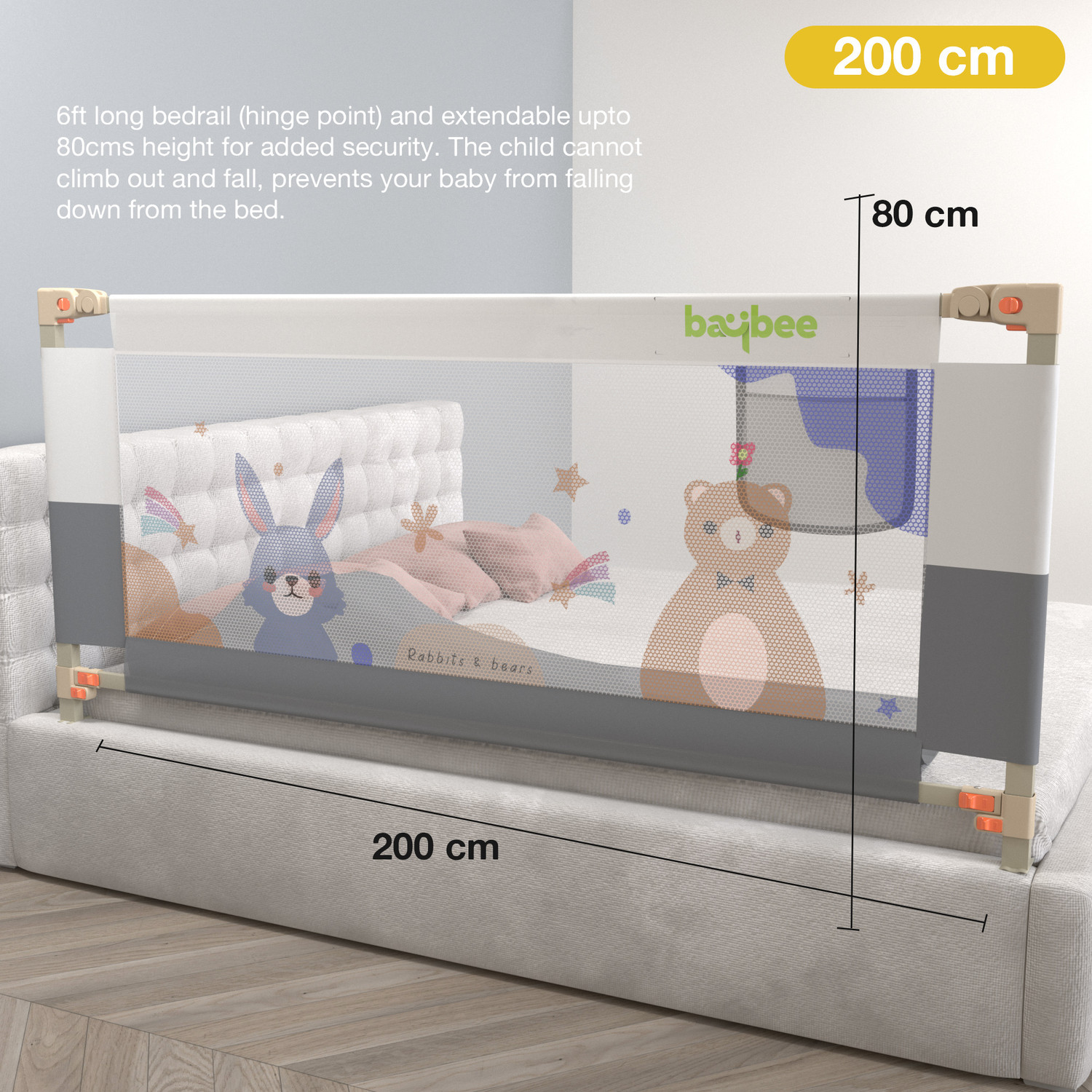 Image of baybee Baby Bed Rail Guard for Baby Safety with 28 Height Adjustable Side Protector