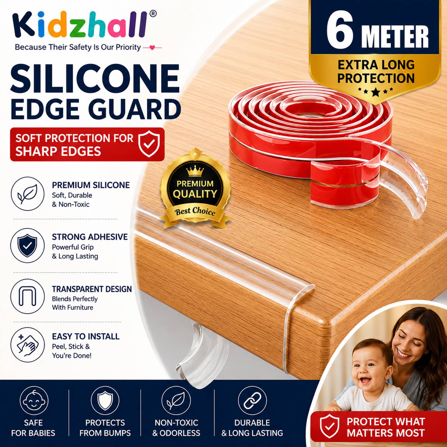 KIDZHALL 6 Meter Edge Corner Protector, Baby Proofing Edge Protector Strip for Kids