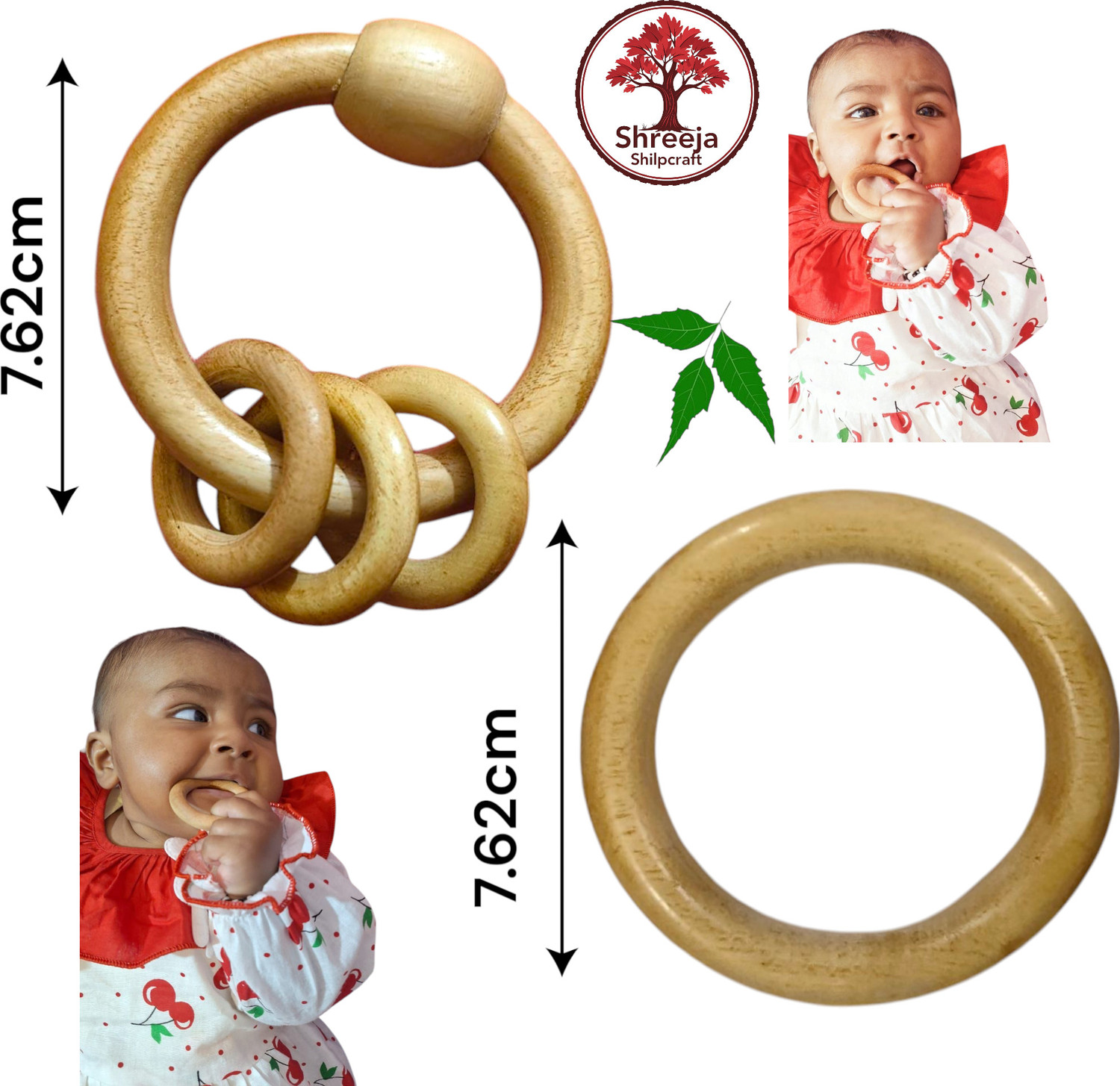 Image of Shreeja Shilpcraft Handcrafted with Natural Neem Wood Rattles Set of 5npcs Rattle