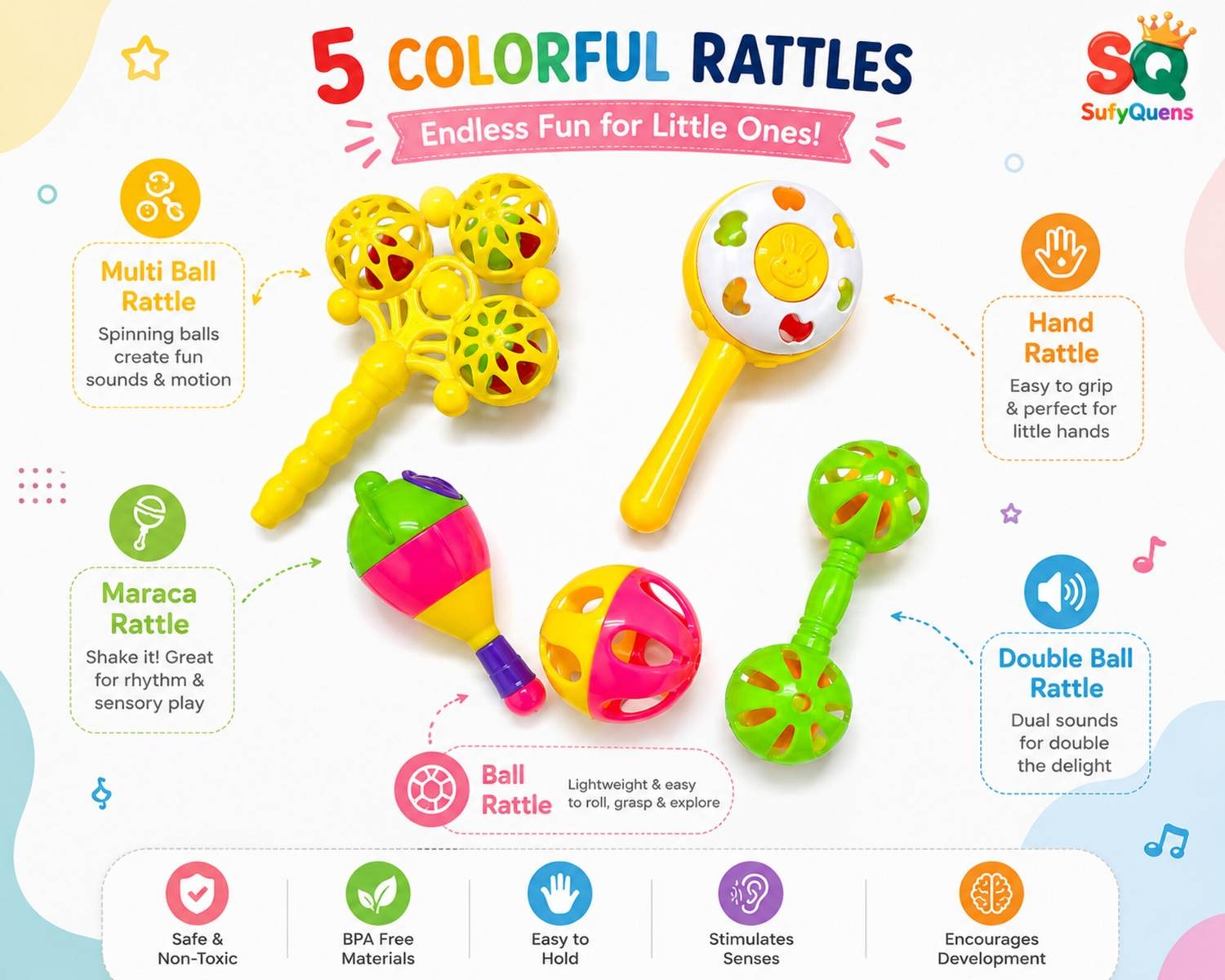 SufyQuens Baby Rattle Toy Set Multicolor - Image 4