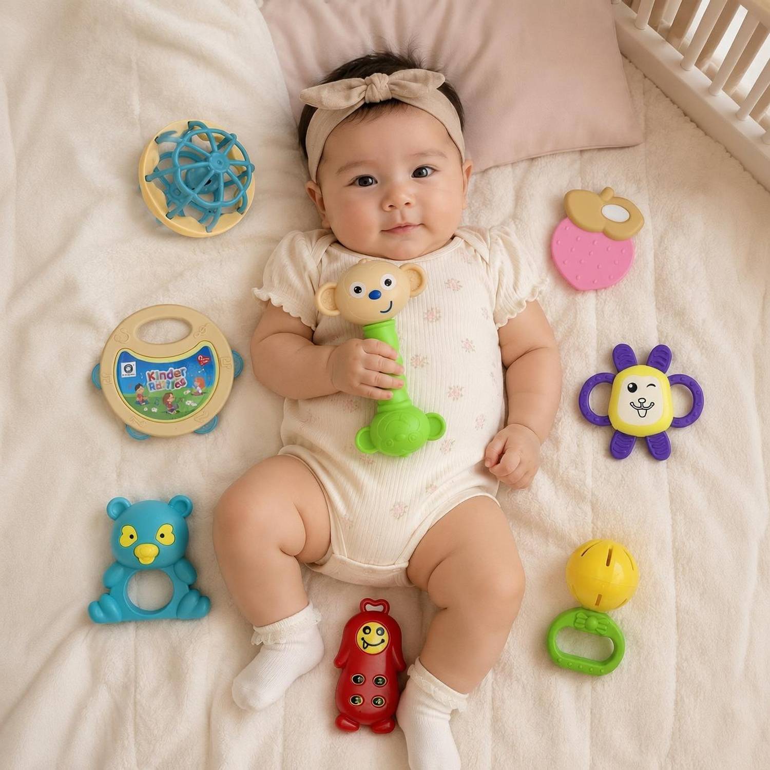 333MART Baby Toys For Newborns, 8 Pcs Spin & Shake Infant Gift, BPA Free New Born Rattle