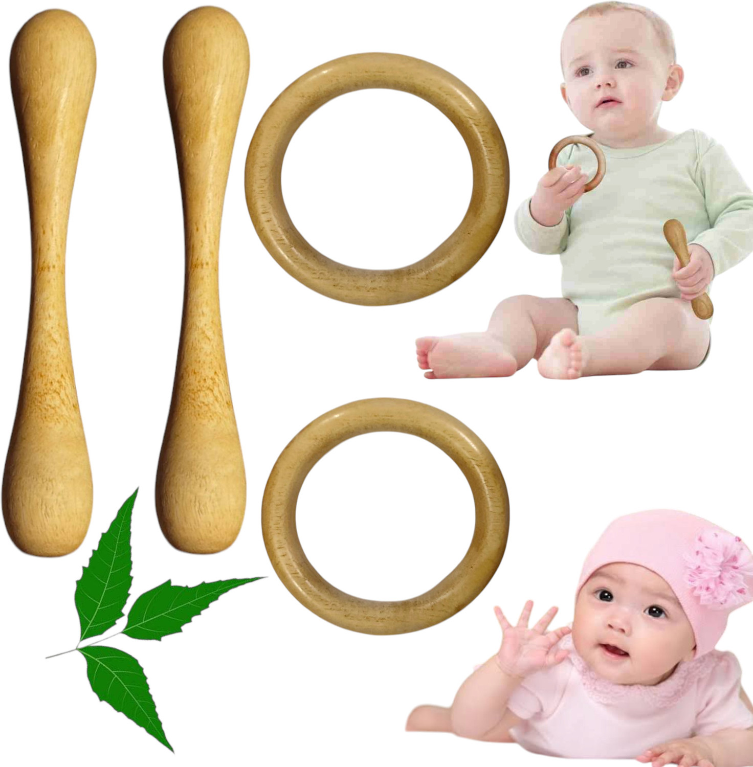 Image of Shreeja Shilpcraft Handcrafted with Natural Neem Wood Rattles Set of 5npcs Rattle
