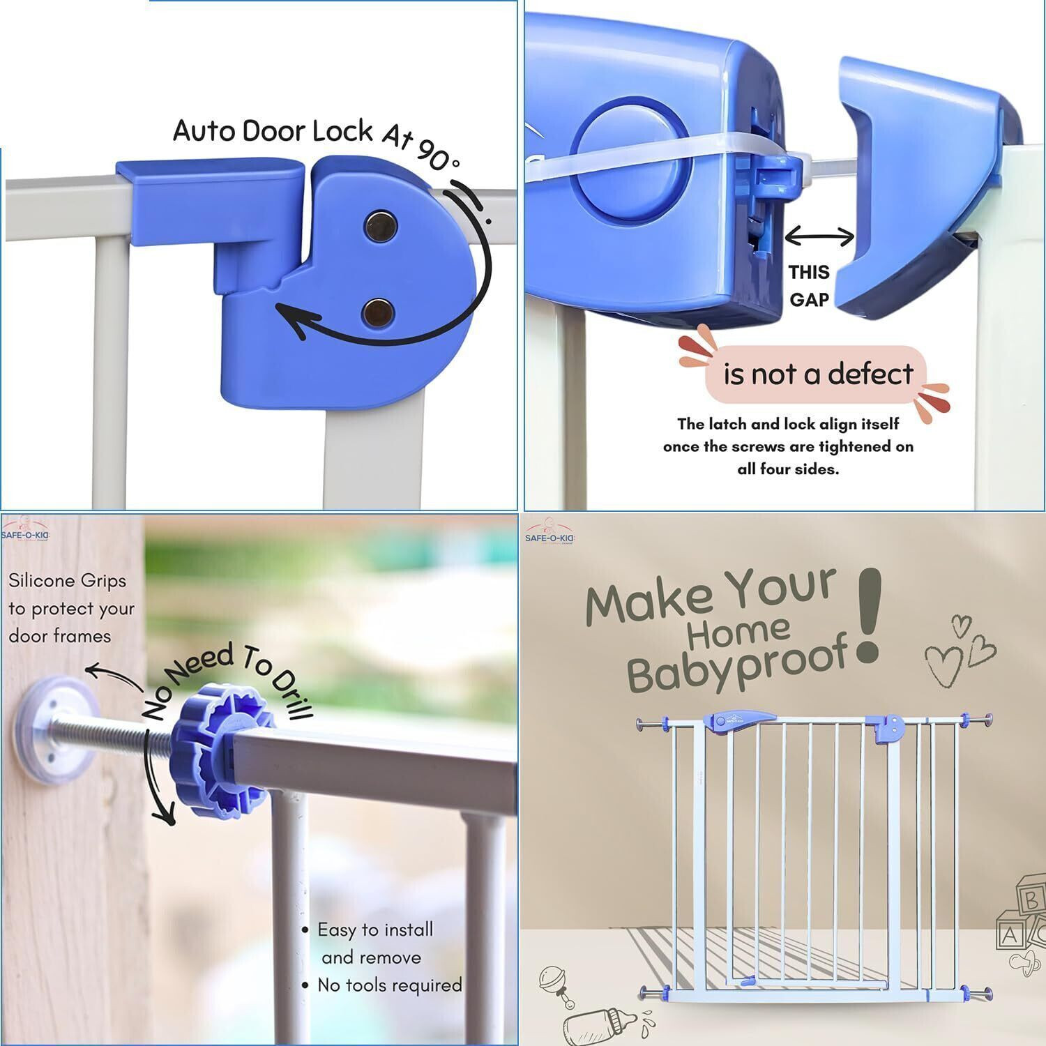 Image of Safe-o-kid Baby Safety Gate 75-95 cm Adjustable, Pure Metal Safety Gate Safety Gate