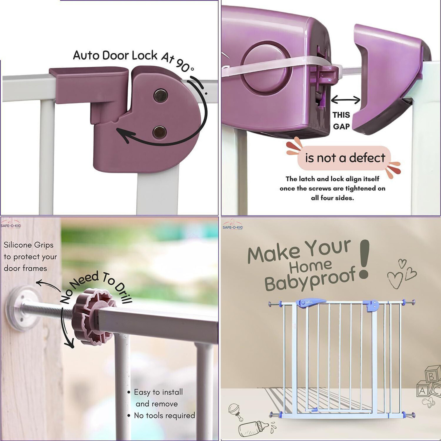 Image of Safe-o-kid Adjustable 1-Year Warranty, No Drill Required (75-85 cm) 2-Way Auto-Close Safety Gate
