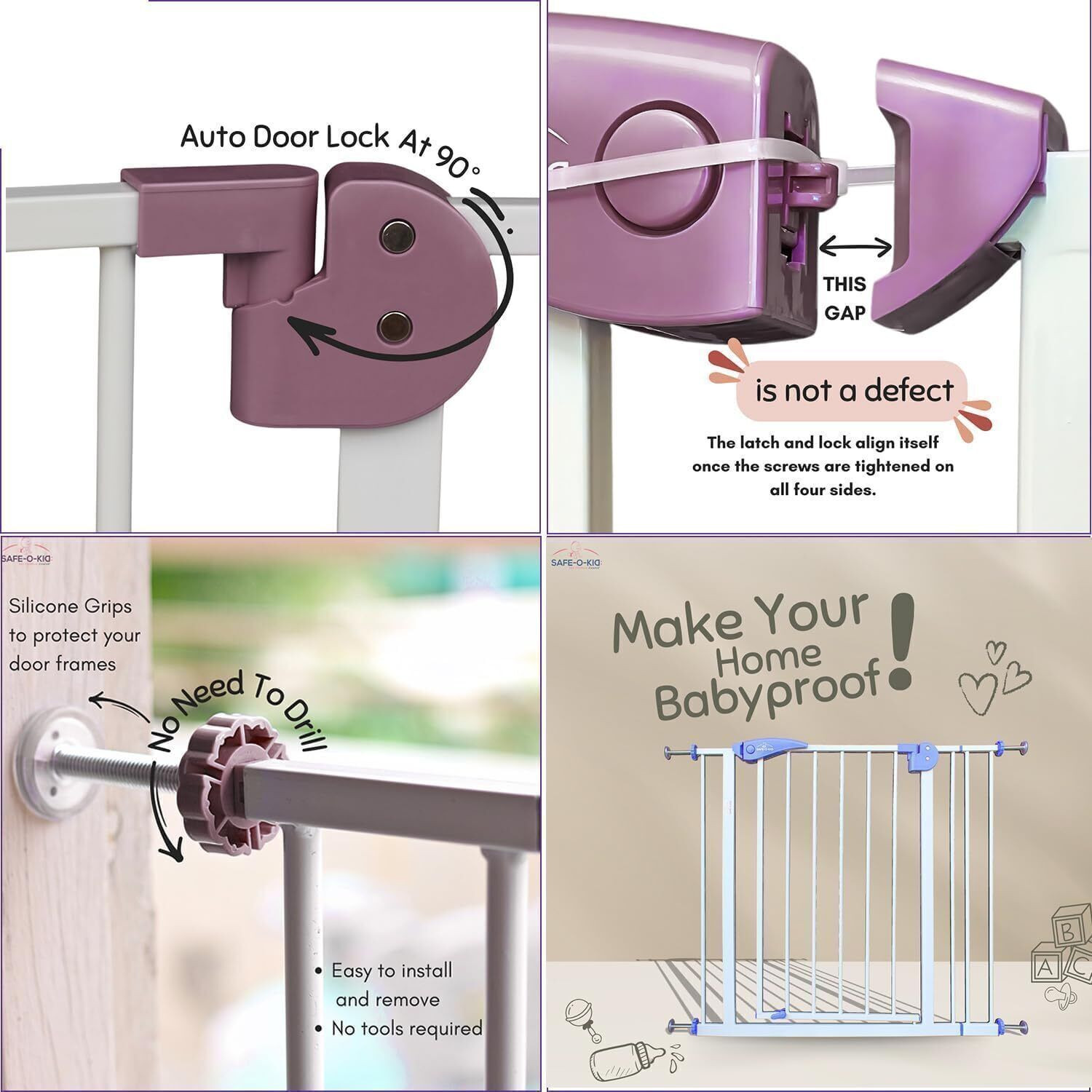 Image of Safe-o-kid Baby Safety Gate (75-95cm) 1 Year Warranty, Adjustable Metal Auto Close Child Safety Gate