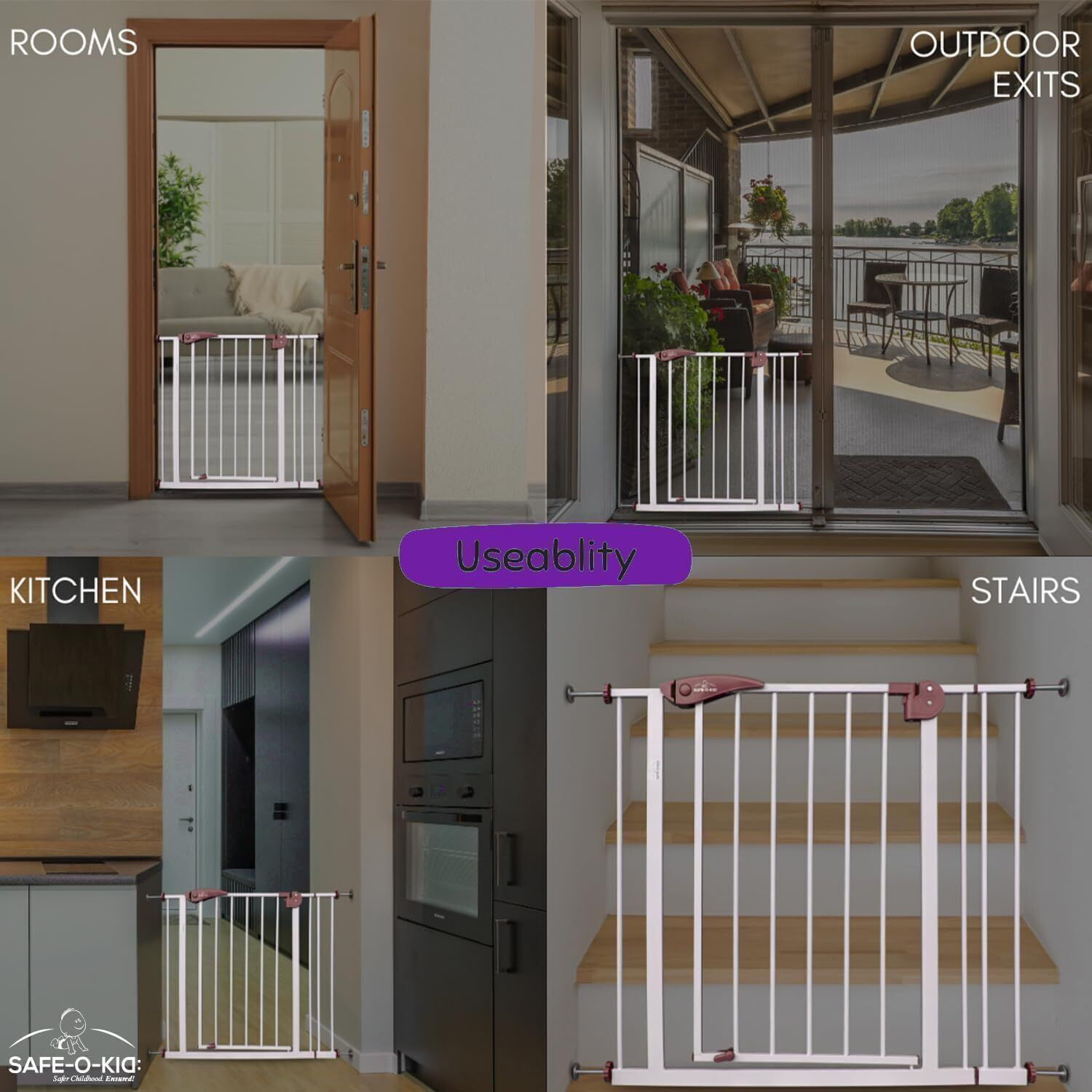 Image of Safe-o-kid Baby Safety Gate (75-95cm) 1 Year Warranty, Adjustable Metal Auto Close Child Safety Gate