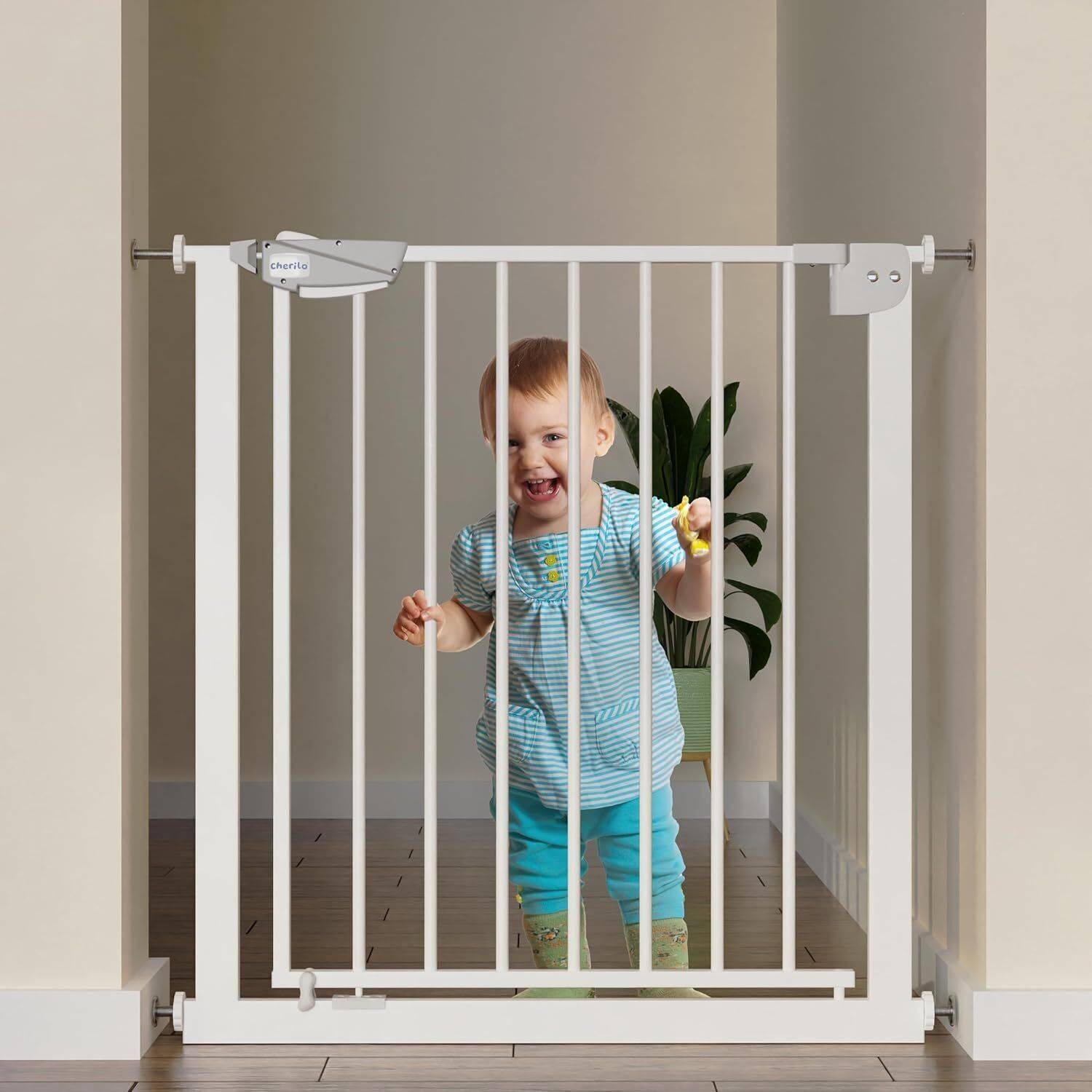 Cherilo Baby Safety Gate for Kids and Pets, Pressure Mounted, Auto Close, No Drill Need Safety Gate