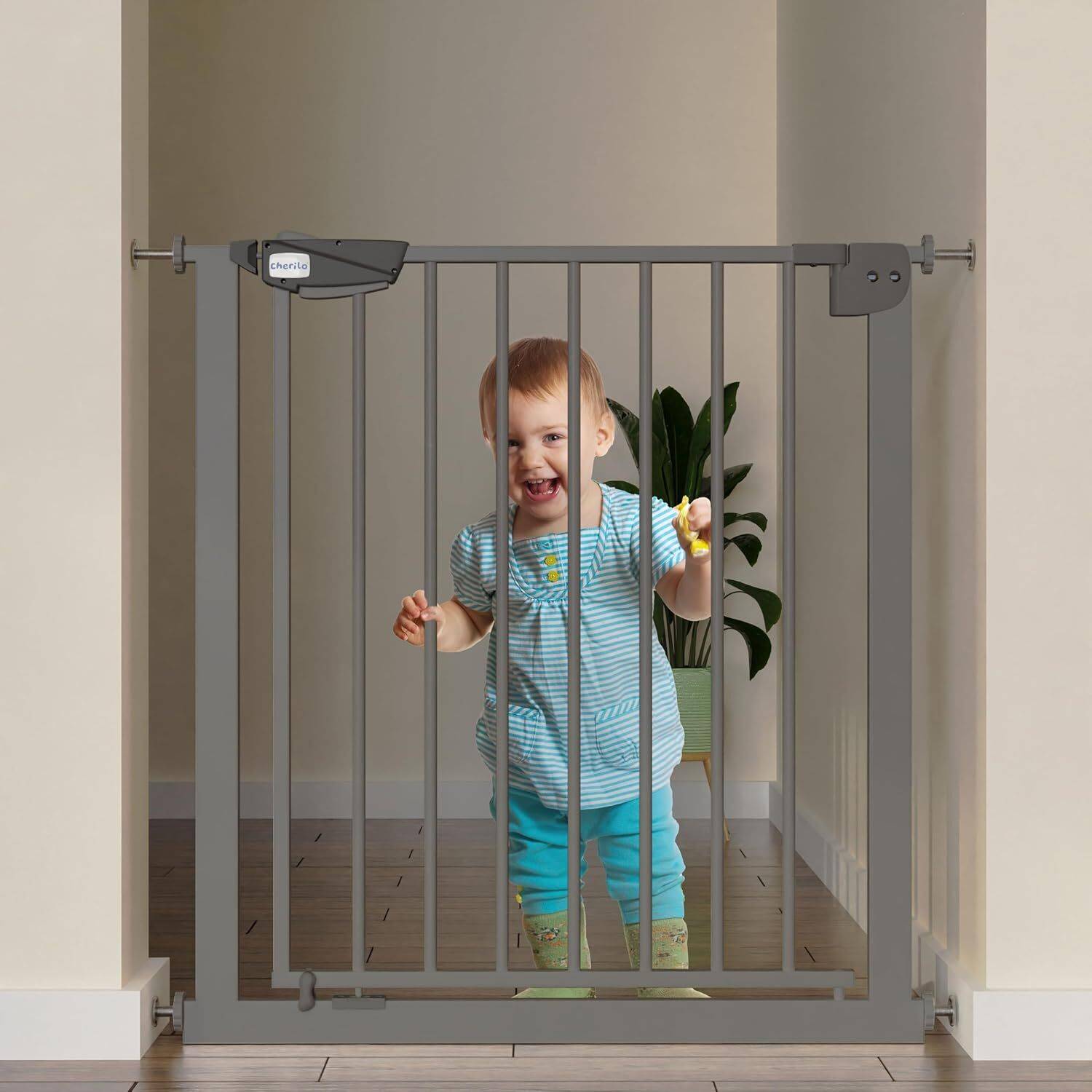 Cherilo Baby Safety Gate for Kids and Pets, Pressure Mounted, Auto Close, No Drill Need Safety Gate