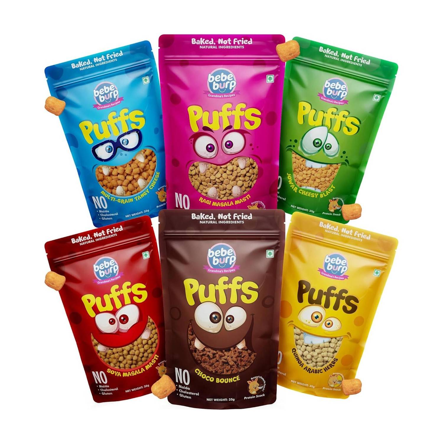 bebe burp Healthy Puff Snacks | No Maida & Gluten-Free | 35gms Each (Pack of 6) Baby Puffs 200 g