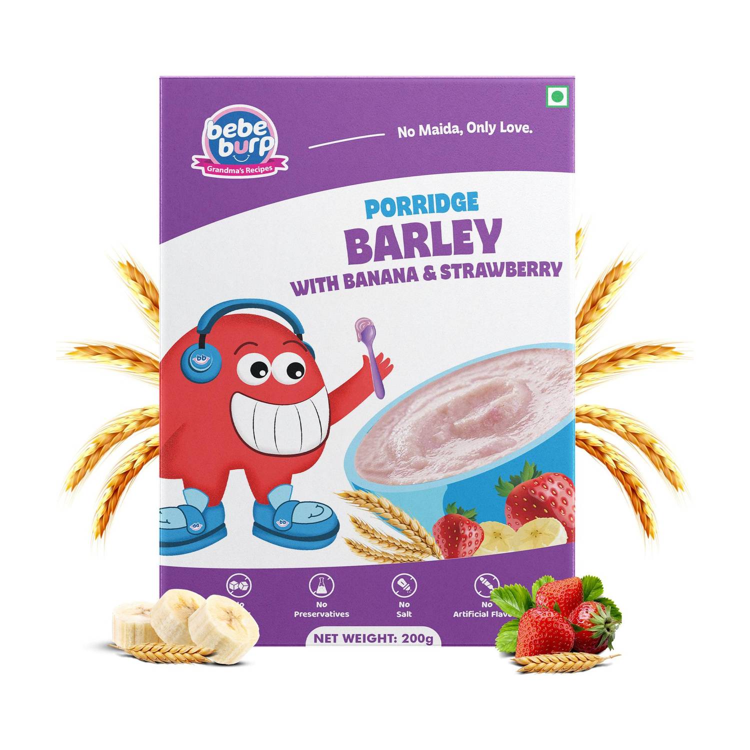 bebe burp Barley Porridge with Banana & Strawberry - Baby Cereal Mixes - 200 gm Baby Snacks 200 g