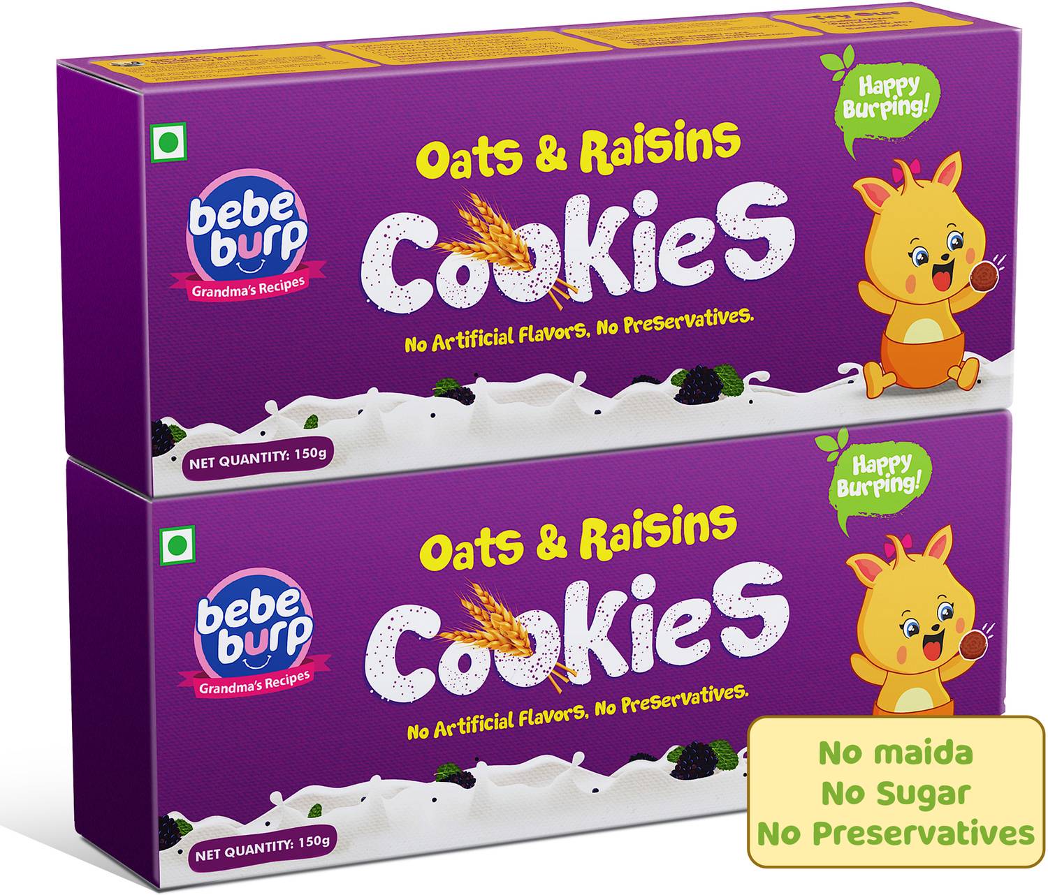 bebe burp Oats & Raisins Baby Food Cookies (Pack of 2) - 150g each | Healthy Baby Snacks Baby Snacks 300 g