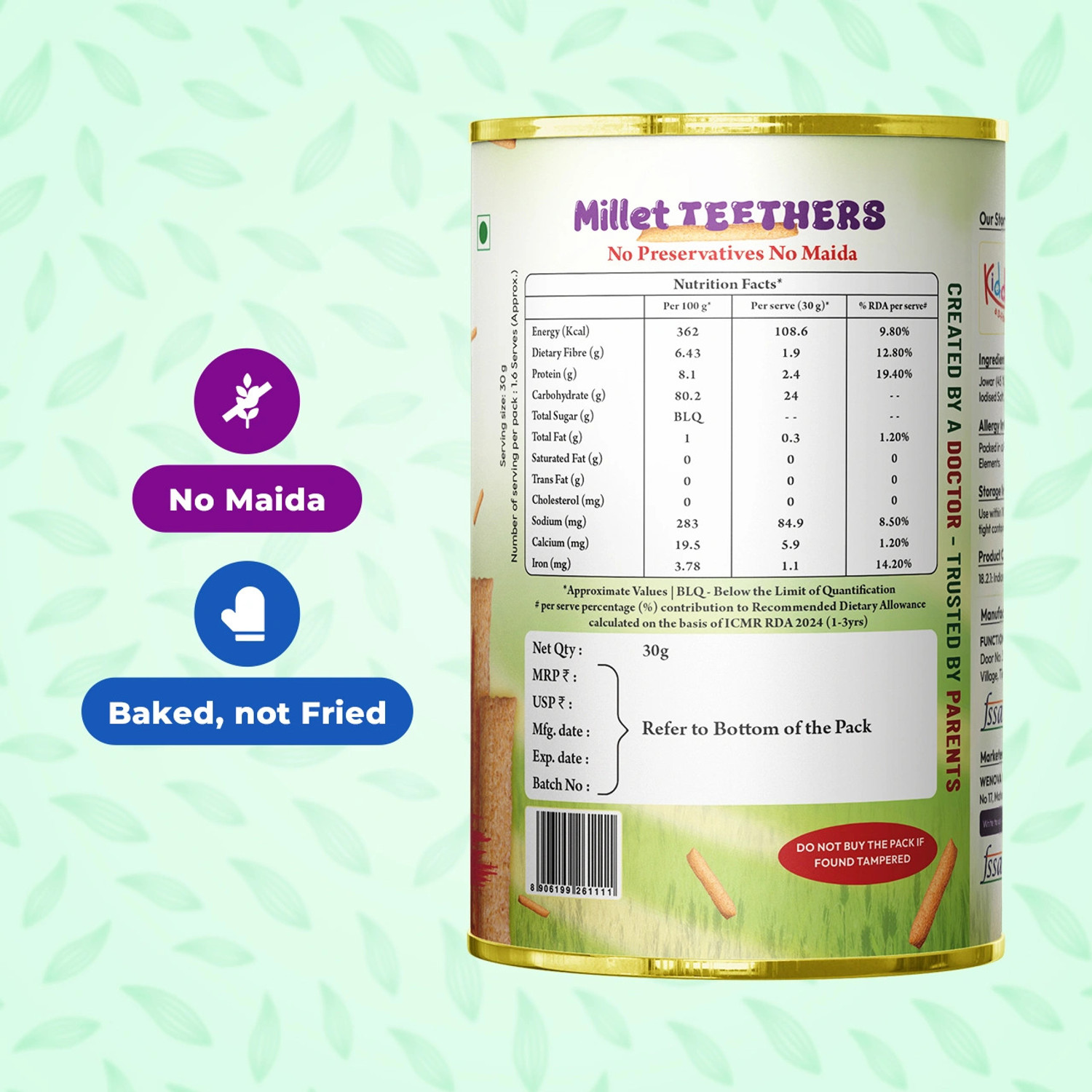Image of Kiddikind Millet Teethers for Babies 6+ Months | No Maida, No Sugar, Preservative Free Baby Finger Foods 30 g