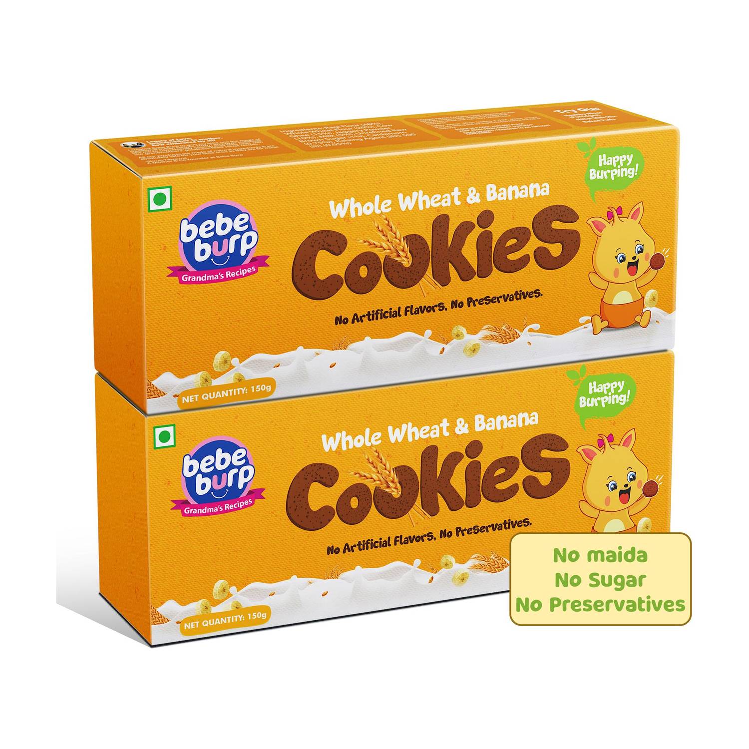 bebe burp Kids Biscuits Whole Wheat Cookies (PACK OF 2) - 150g each | Healthy Baby Snacks Baby Snacks 300 g