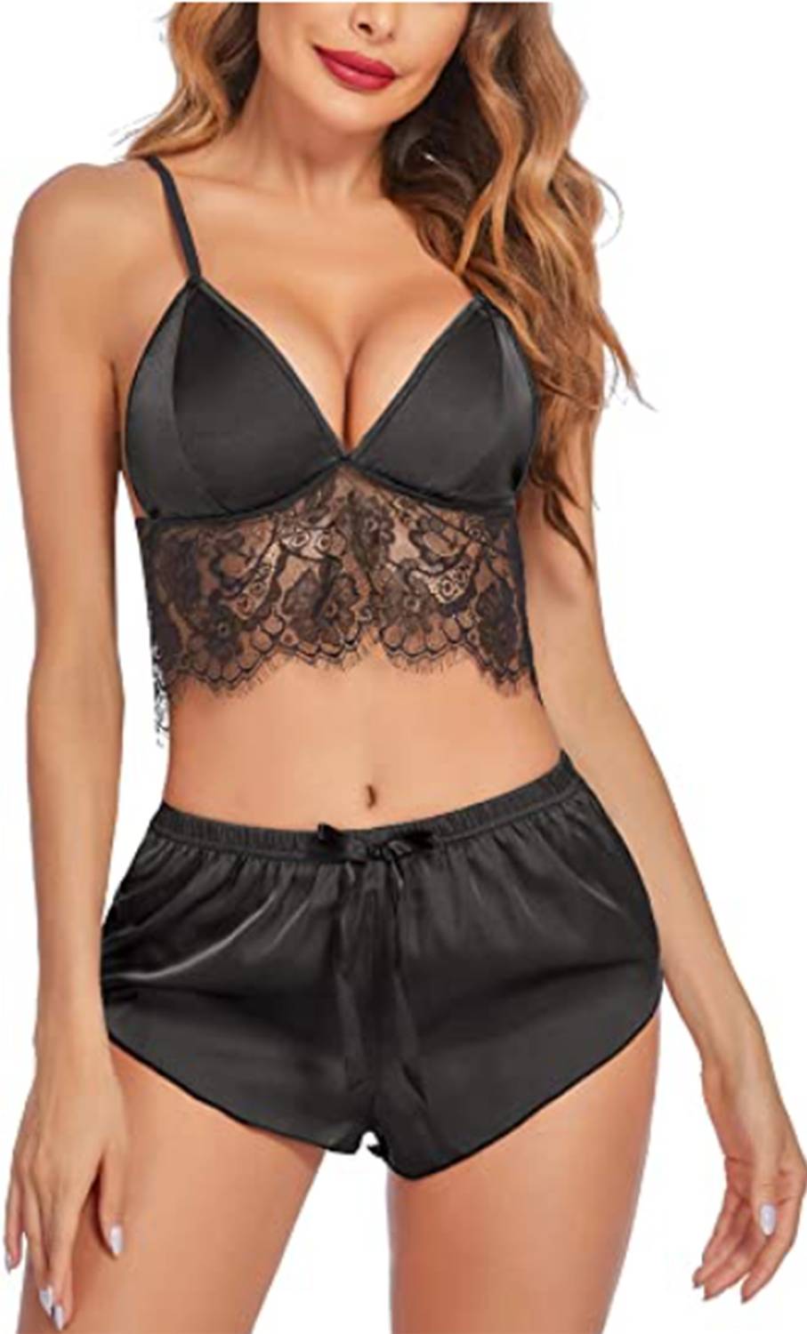 KLOVVY Women Self Design Black Night Suit Set