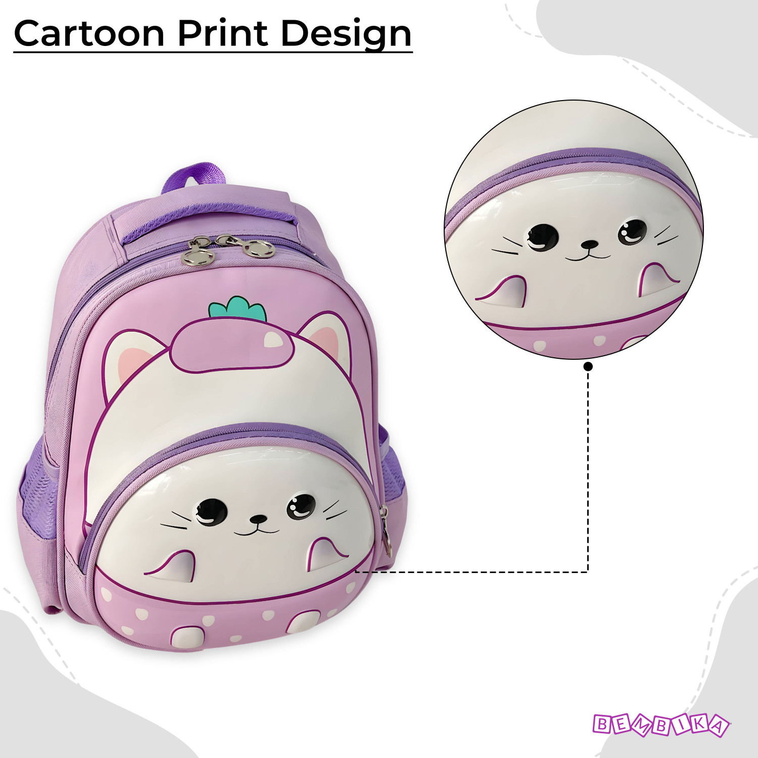 Image of Bembika Kindergarten Kitty Face Kids School Bag for Boys and Girls, Toddler- Lavender 5 L Backpack
