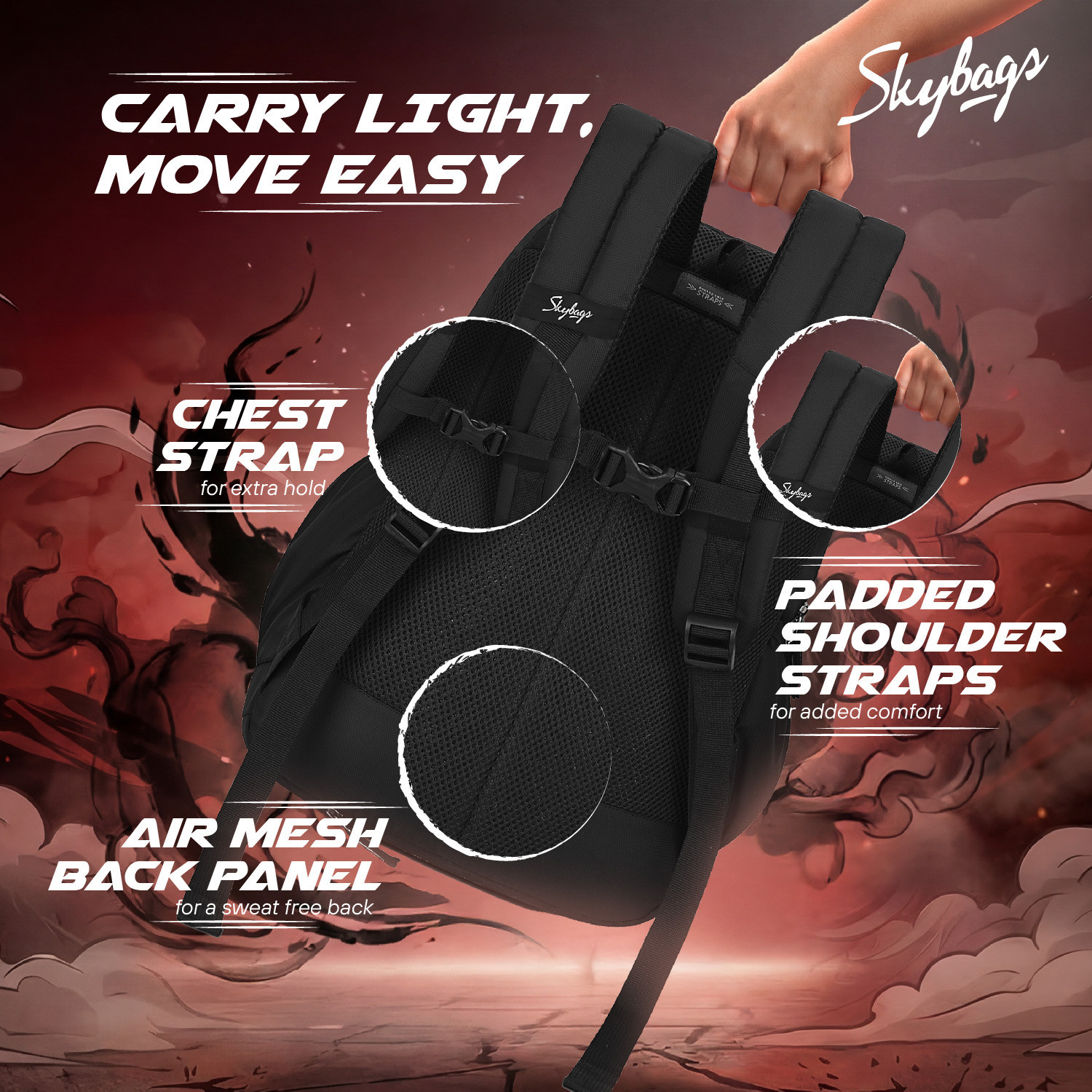 Image of SKYBAGS Kenshi Stealth School Backpack for Boys & Girls with 3 Compartments - Unisex 34 L Backpack