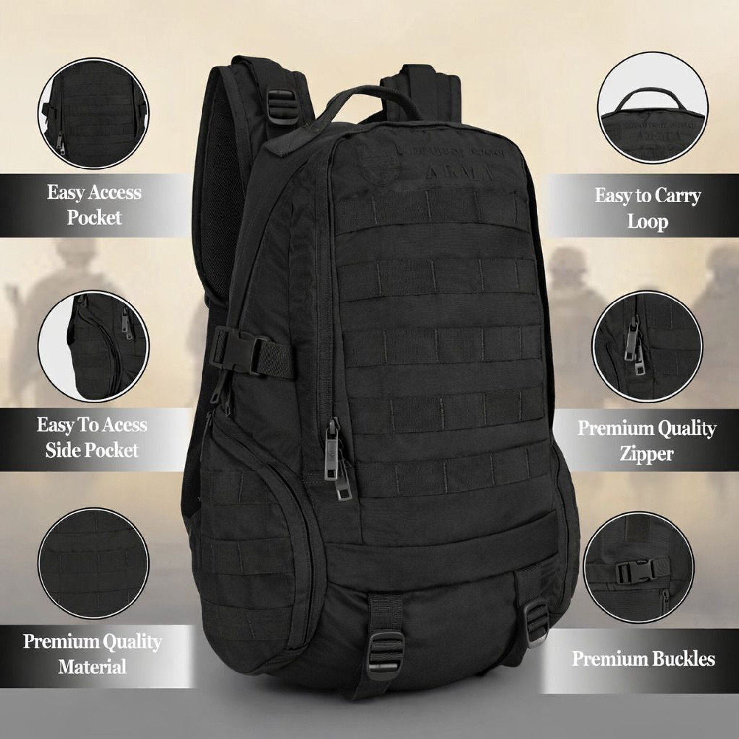 Image of SURVIVOR GEAR arma backpack for Alfa Military and army with Large Capacity Multi-Pocket Design 25 L Backpack