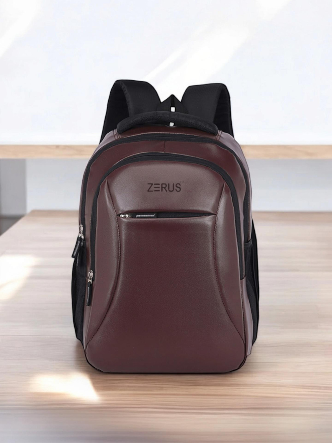 Image of ZERUS Medium 30 L Laptop Backpack for Men Women Pu Leather School Office College Bag (Brown)
