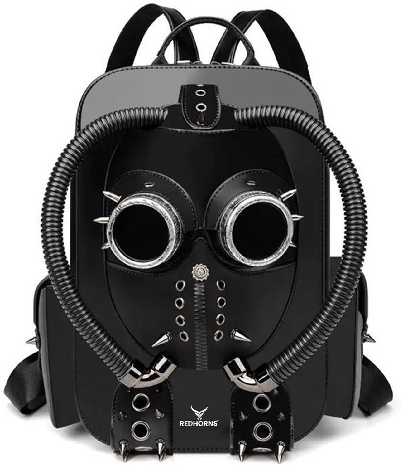 REDHORNS Punk-Style 13L Outdoor Backpack PU Leather Gas Mask Design