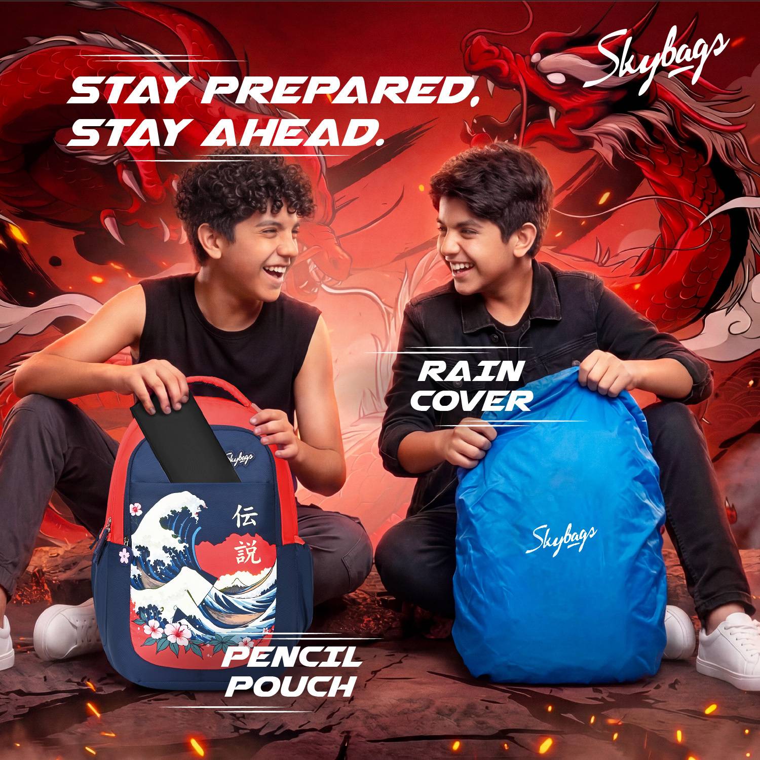 齋*強様 JSF TENSAIBAKA RECORDS ジャケット Sサイズ SKYBAGS Kenshi Great Wave School Backpack for Boys & Girls with 3