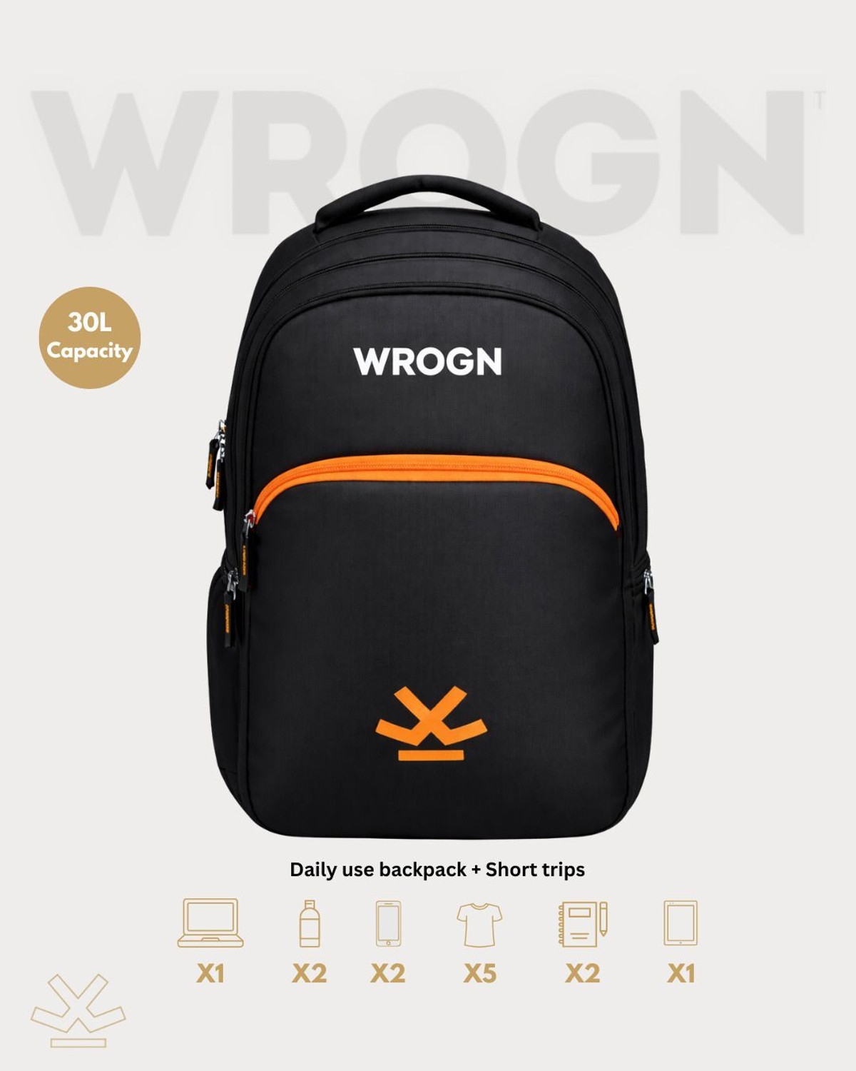 Image of WROGN Medium 30 L Laptop Backpack WROG BP 04 (Black)
