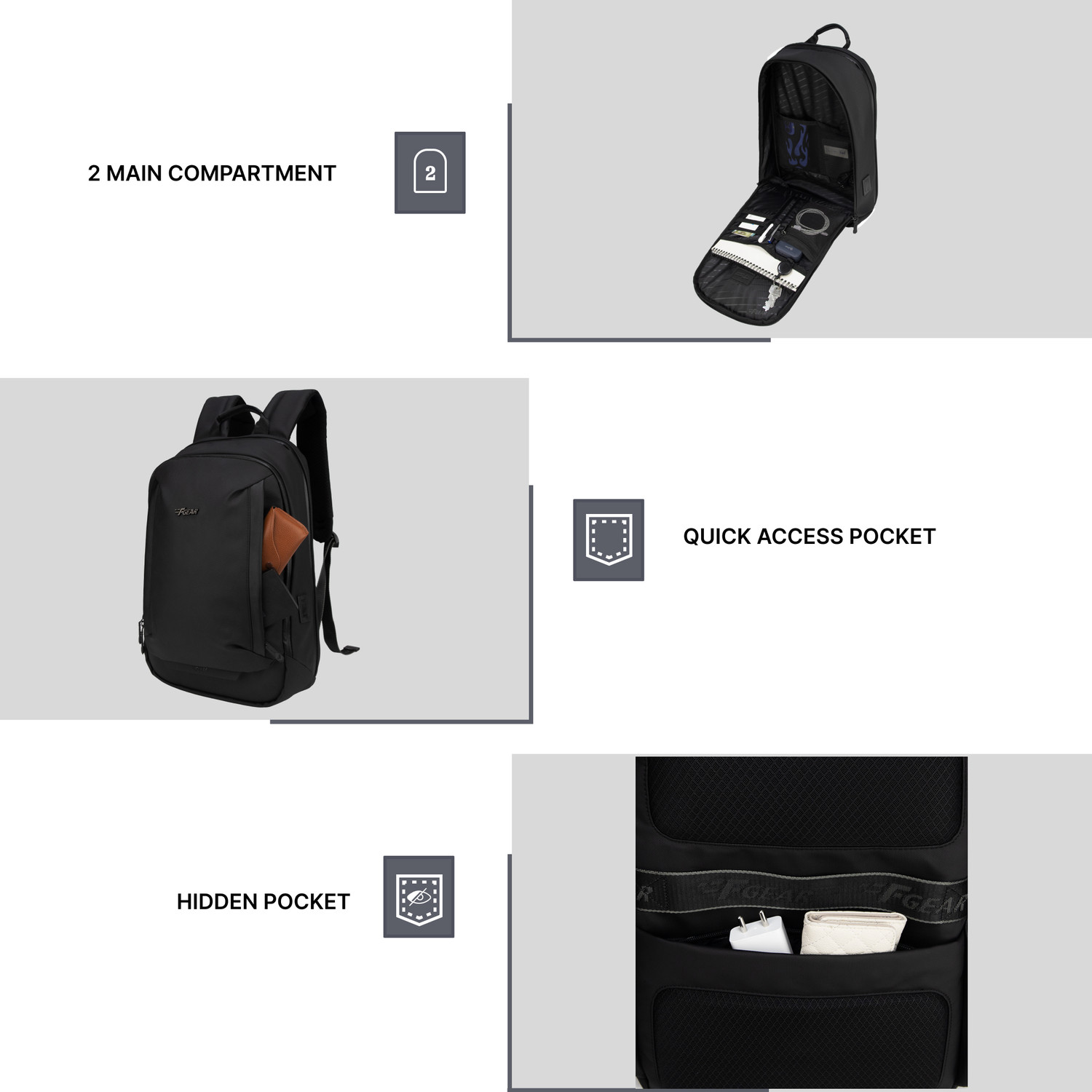 Image of F Gear Capri 20L Premium Backpack|180 Wide Opening Design|USB & Type-C Charging Port 20 L Laptop Backpack