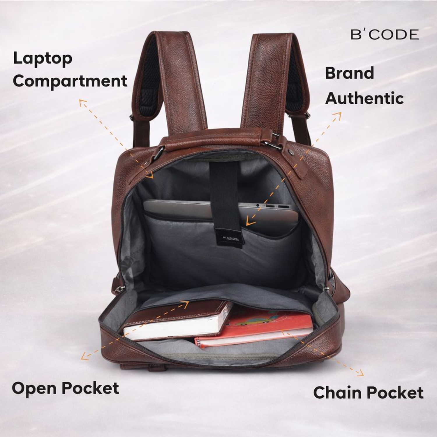 Image of Bcode PrimePro 30L 15.6 Inches Anti-Theft Office Laptop Backpack-Brown 30 L Laptop Backpack