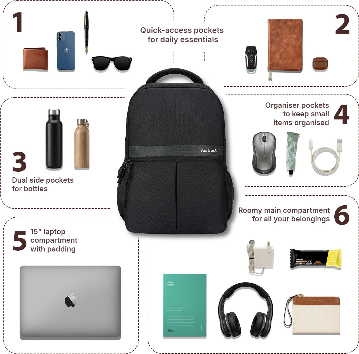 Image of Fastrack Unisex Twinzip Laptop Backpack with 15 inchLaptopSleeve 23 L Laptop Backpack