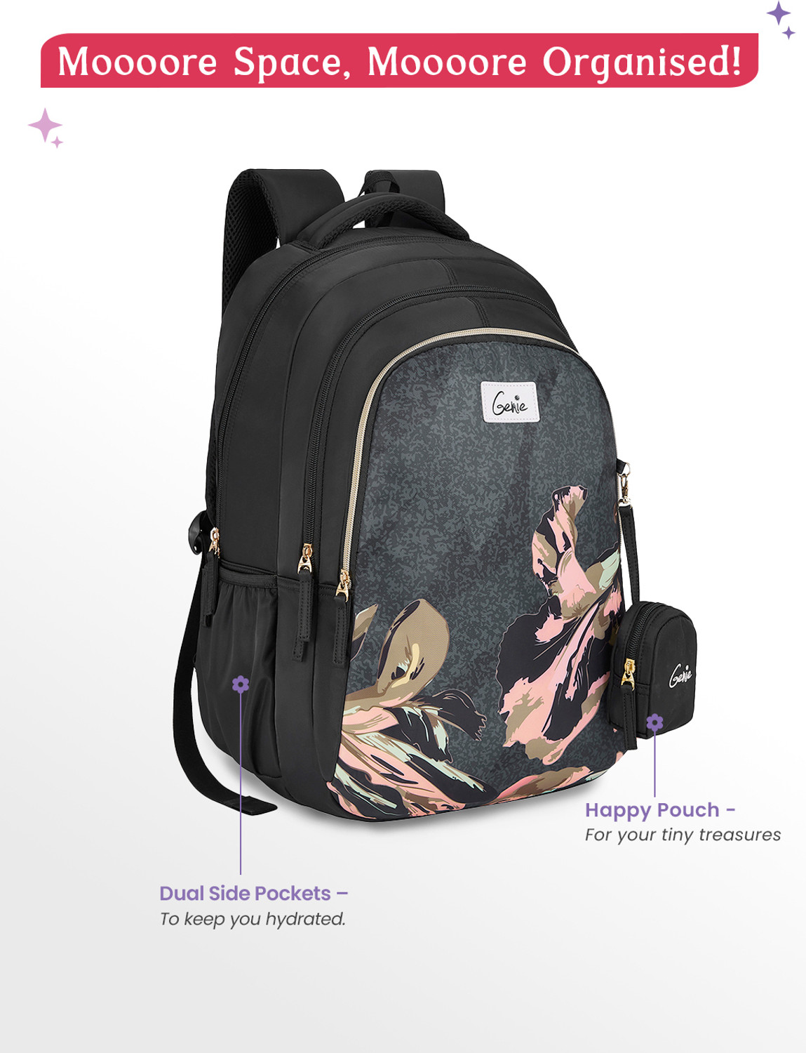 Image of Genie Seabloom School Backpack For Girls |19 Inch - Black 36 L Backpack