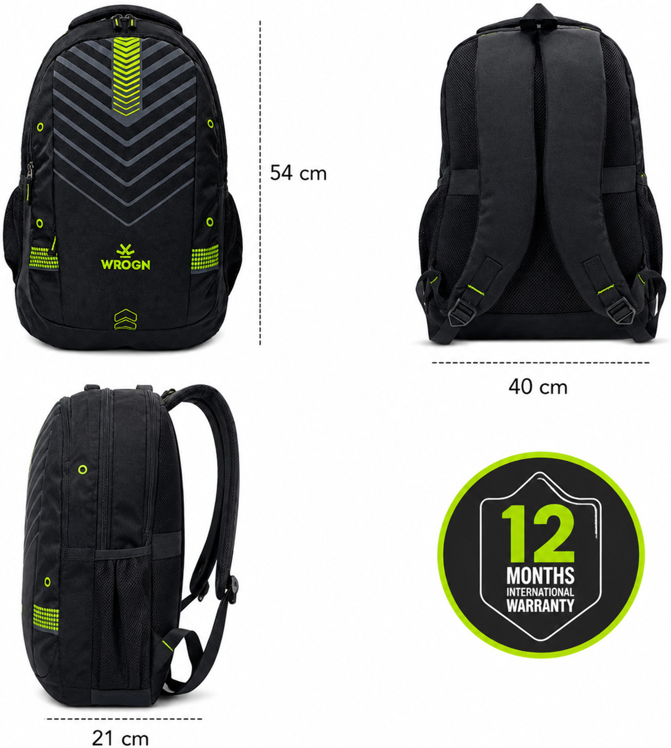 Image of WROGN Large 45 L Laptop Backpack Unisex Zipster with USB Port, Rain Cover (Black) 45 L Laptop Backpack