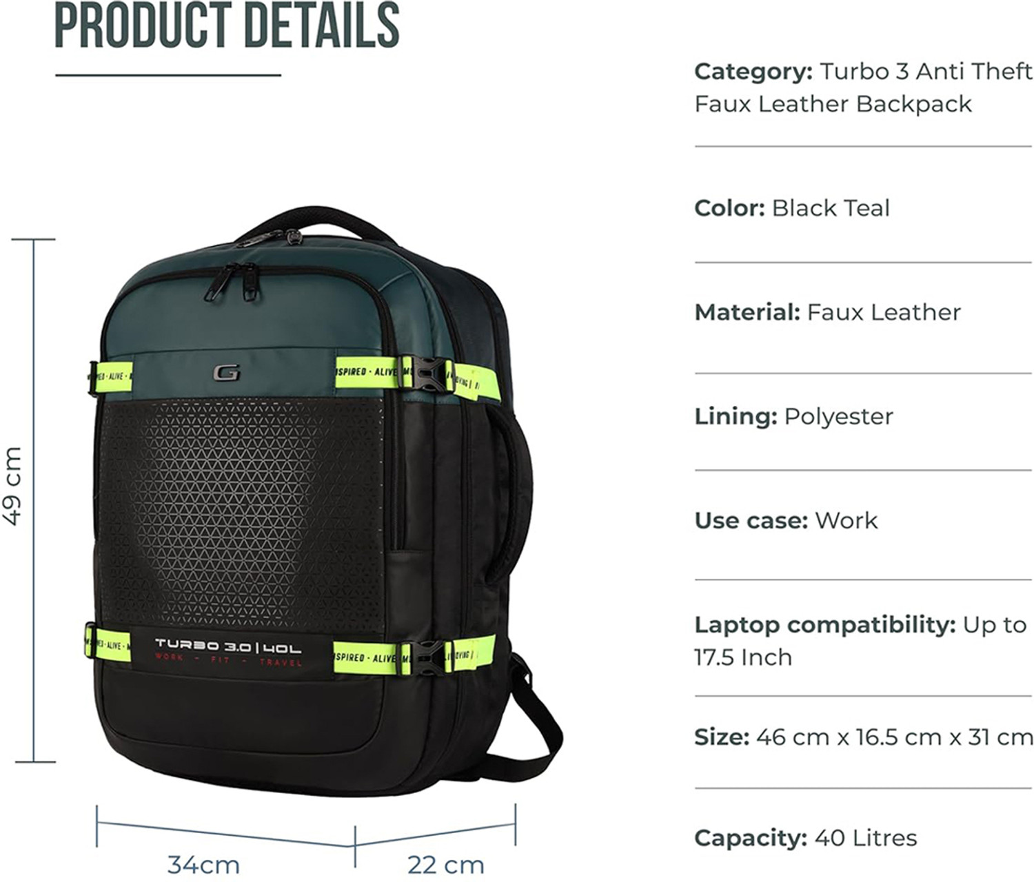 Image of Gear Turbo 3 Travel LBP 40L with rain cover 40 L Laptop Backpack