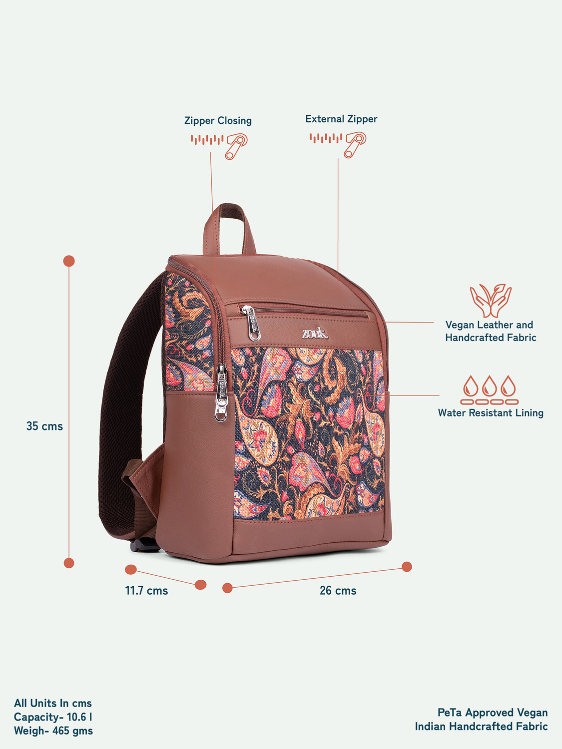 Image of ZOUK Paisley Print Amalia Daypack 10.6 L Laptop Backpack
