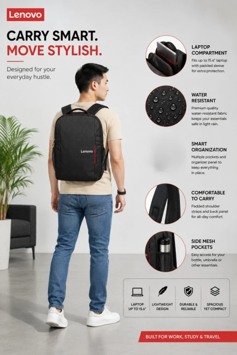 Image of Lenovo Large 36 L Laptop Backpack Lenovo129 (Black)
