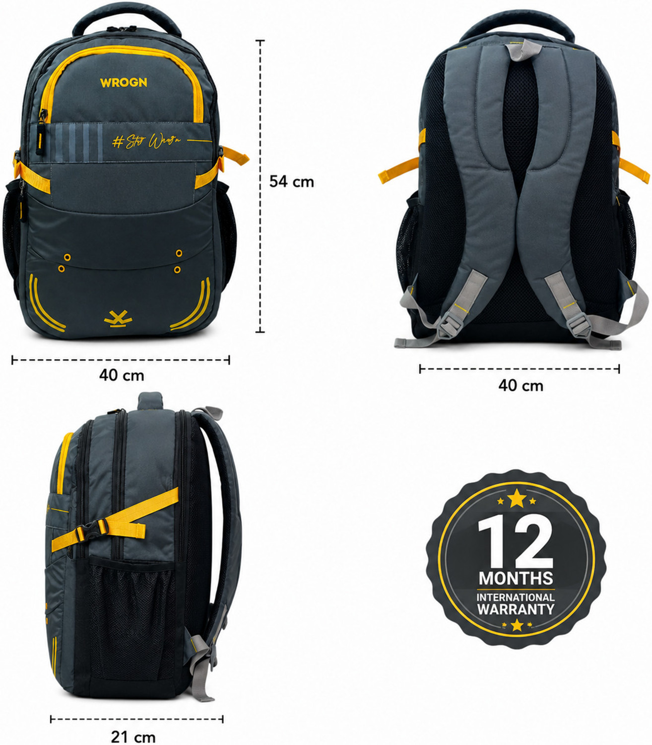 Image of WROGN Large 45 L Laptop Backpack Unisex Nomad 2.0 with Rain Cover 45 L Laptop Backpack