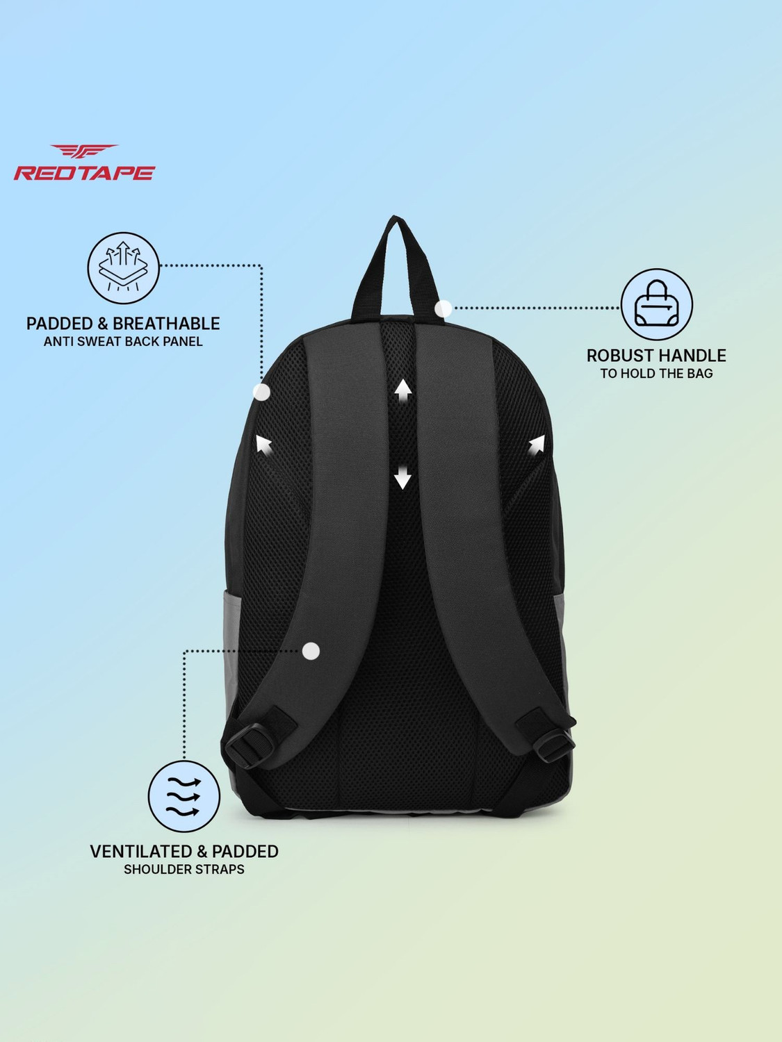 Image of RED TAPE Black Grey Boys & Unisex Polyester Backpack | School, College & Office Bag 21.5 L Laptop Backpack