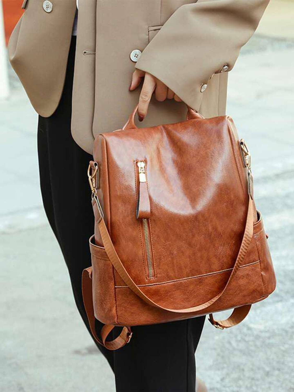 M RUFOUS Ladies Tan Vegan Leather Backpack 20L - Image 4