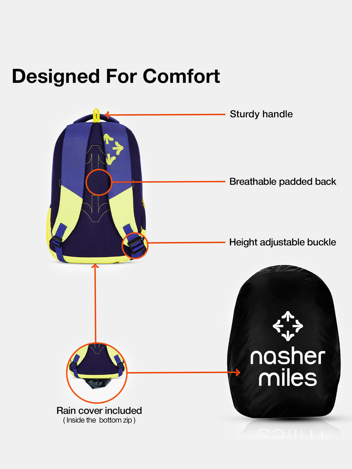 Image of NASHER MILES Kinetics | 3 Compartments | Rain Cover | Casual | College | School 45 L Laptop Backpack