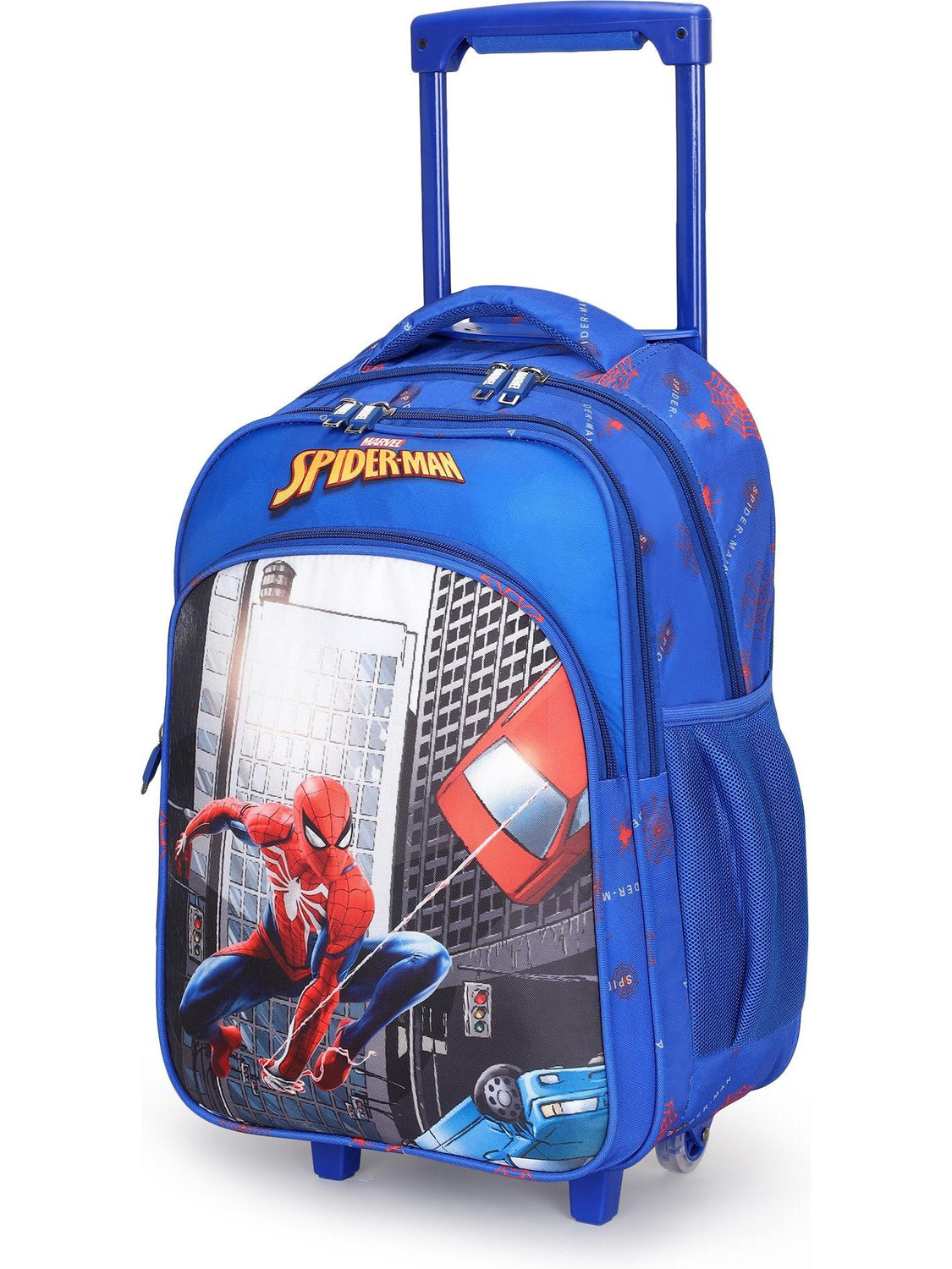 Image of MARVEL Large 42 L Backpack Original 18 inch Spider Man Kids Backpack Trolley Bag with 2 Wheel /School Bag (Blue)