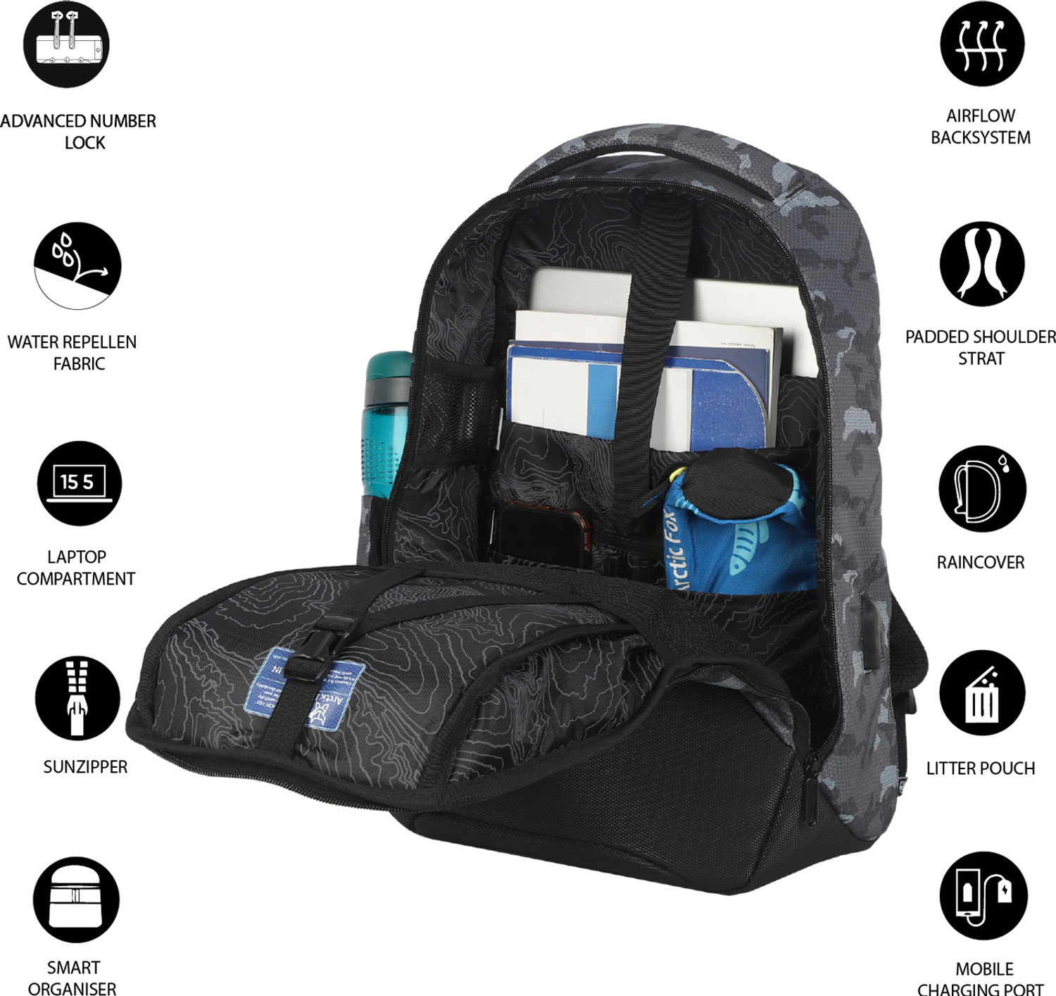 Image of Arctic Fox Ranger Anti-theft Backpack Camo Grey 35 L Laptop Backpack
